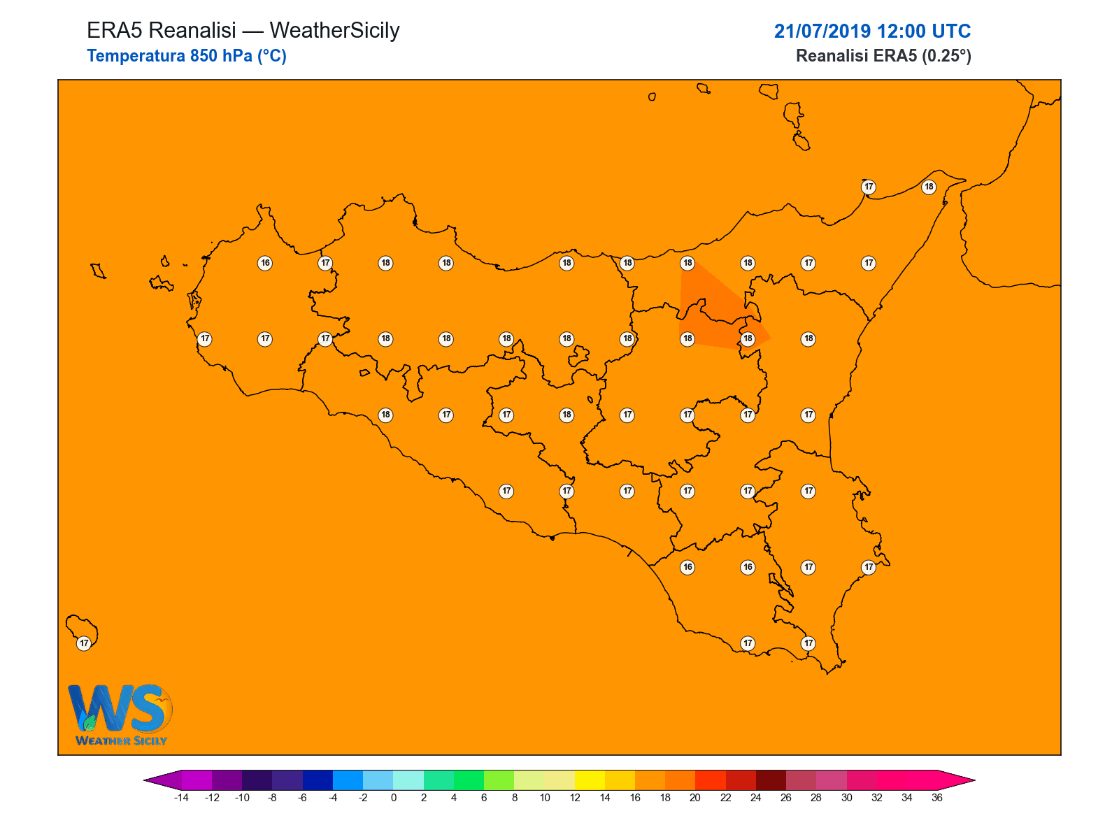Temperatura a 850 hPa · 2019072112
