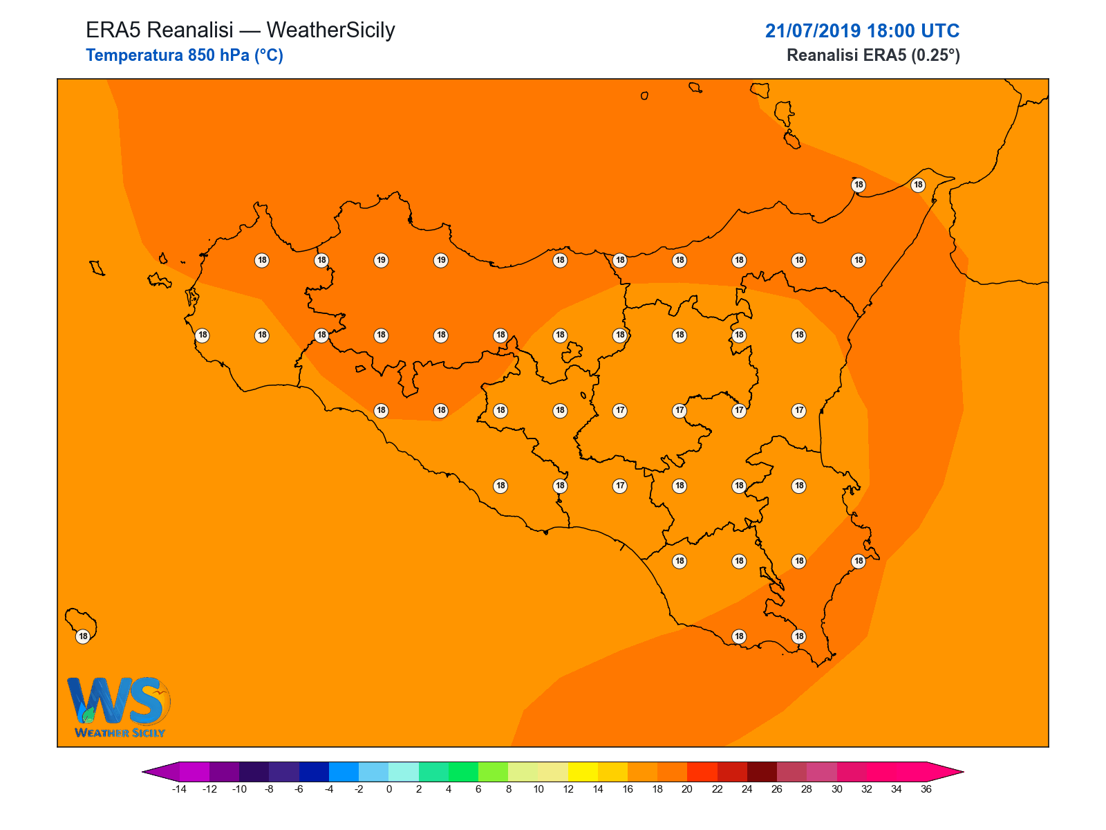 Temperatura a 850 hPa · 2019072118