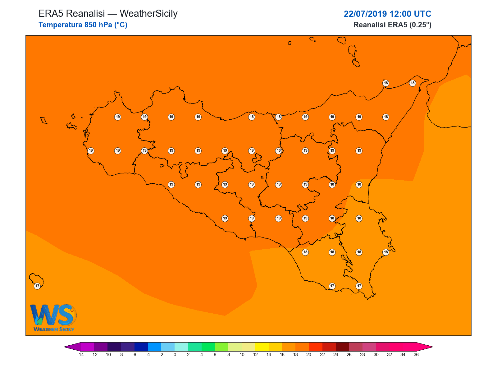 Temperatura a 850 hPa · 2019072212