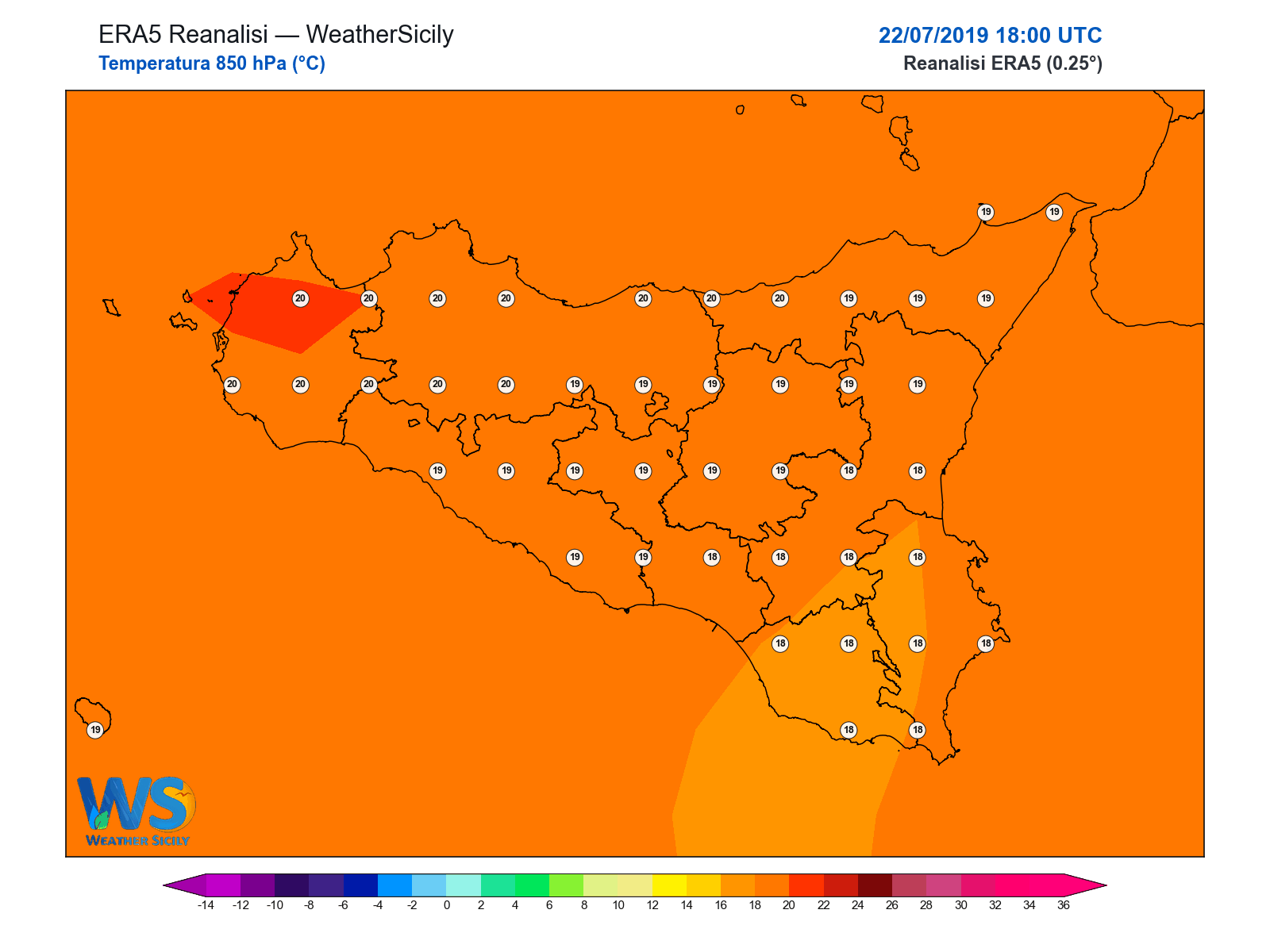 Temperatura a 850 hPa · 2019072218