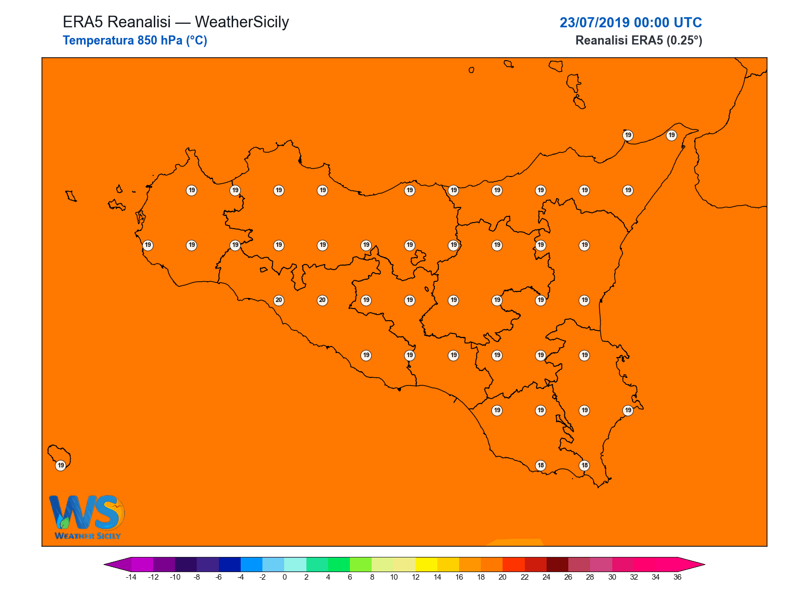 Temperatura a 850 hPa · 2019072300