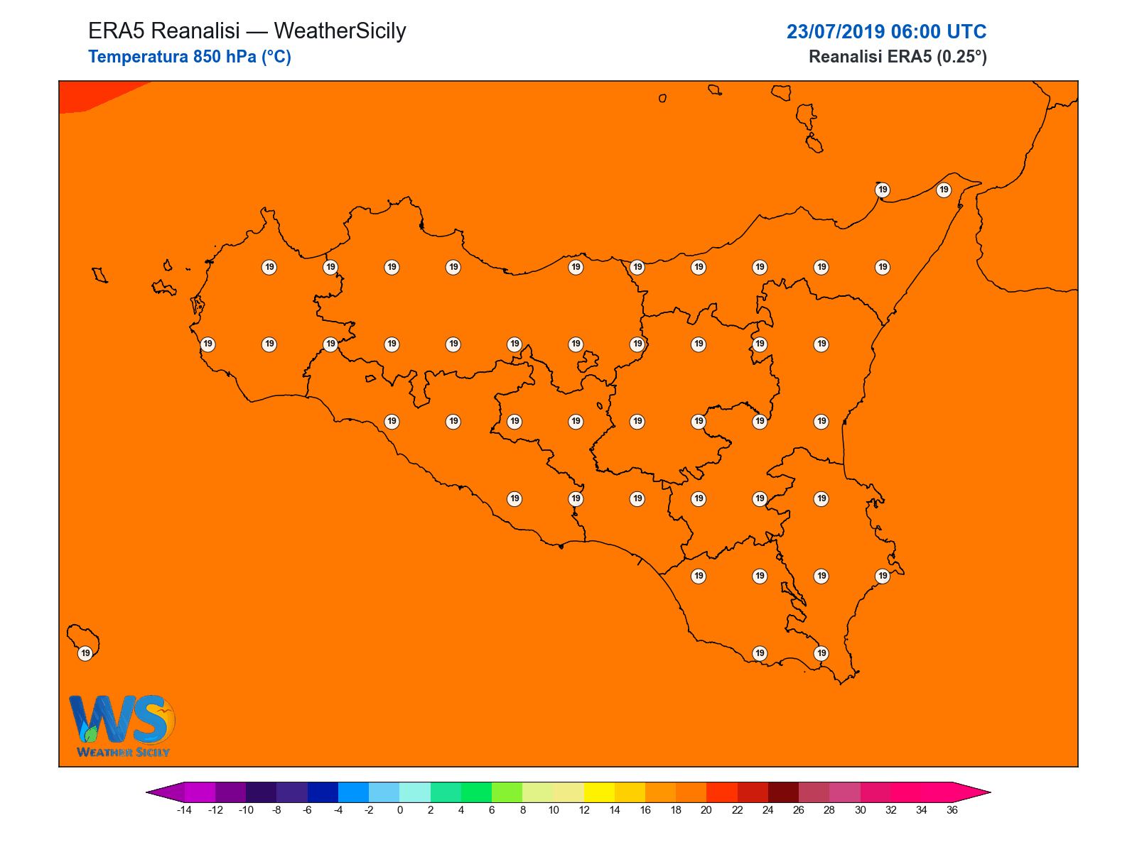 Temperatura a 850 hPa · 2019072306
