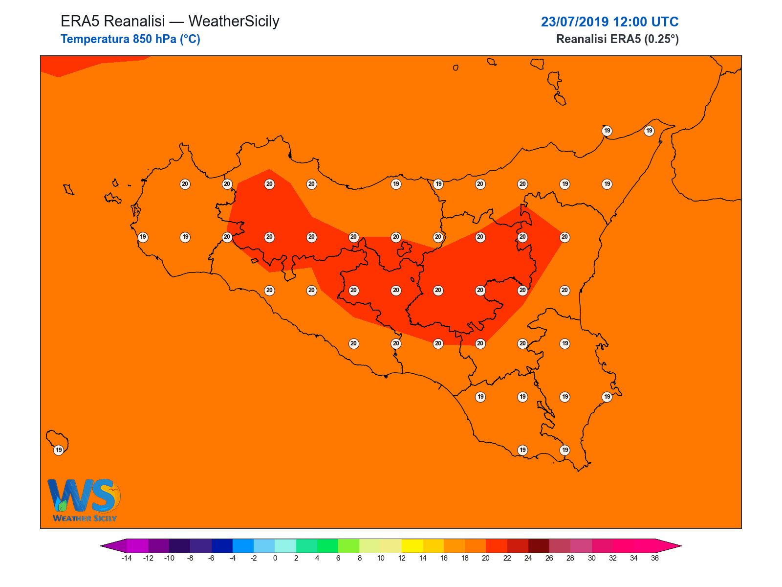 Temperatura a 850 hPa · 2019072312