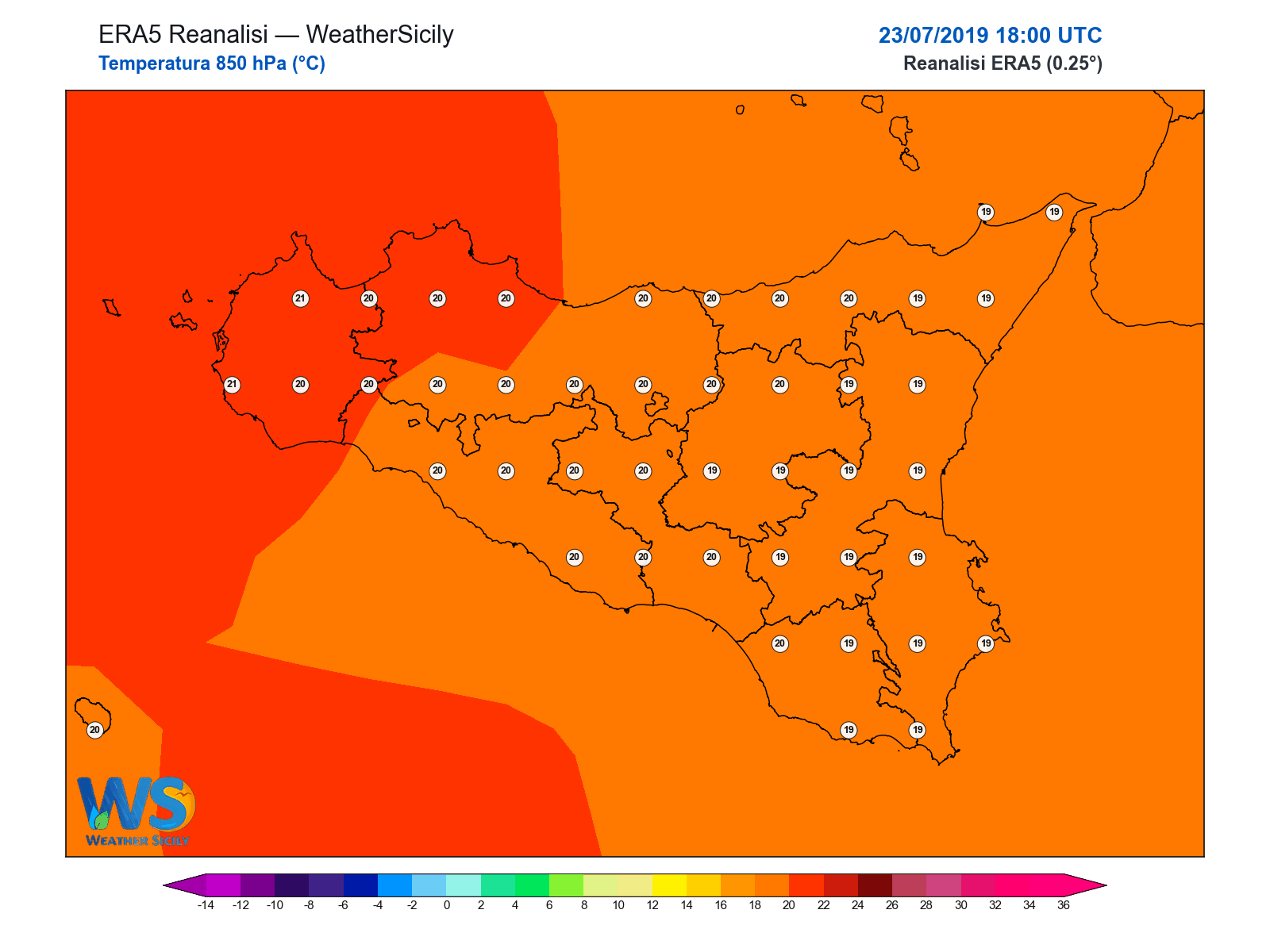 Temperatura a 850 hPa · 2019072318