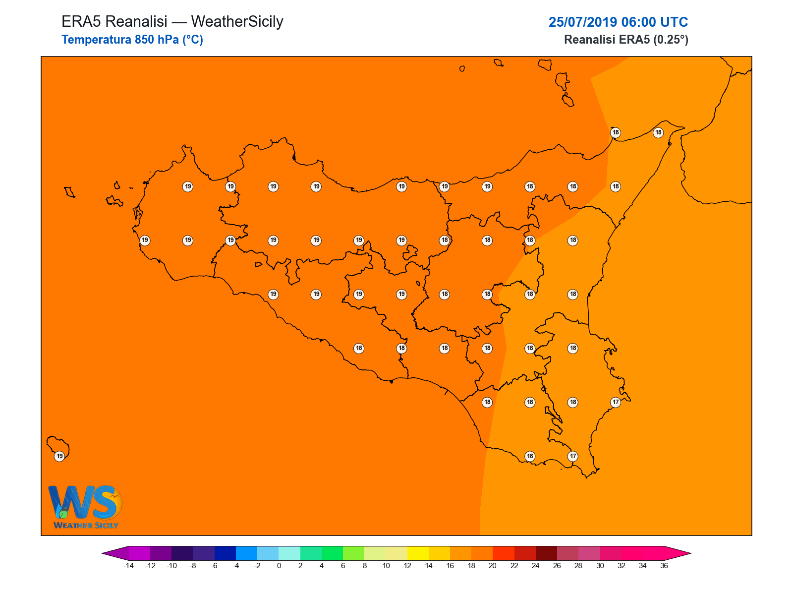 Temperatura a 850 hPa · 2019072506