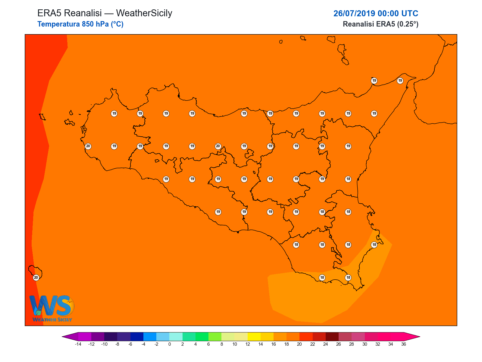 Temperatura a 850 hPa · 2019072600