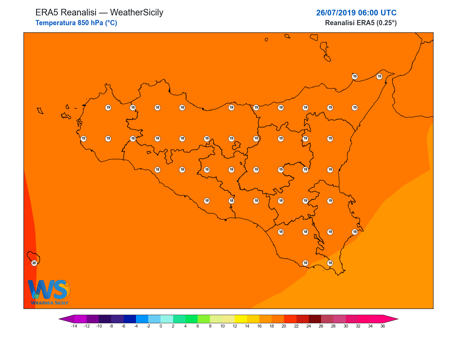 Temperatura a 850 hPa · 2019072606