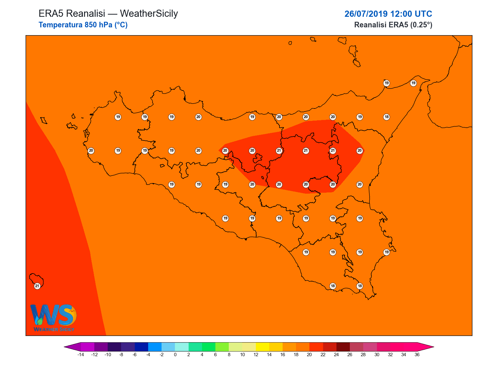 Temperatura a 850 hPa · 2019072612