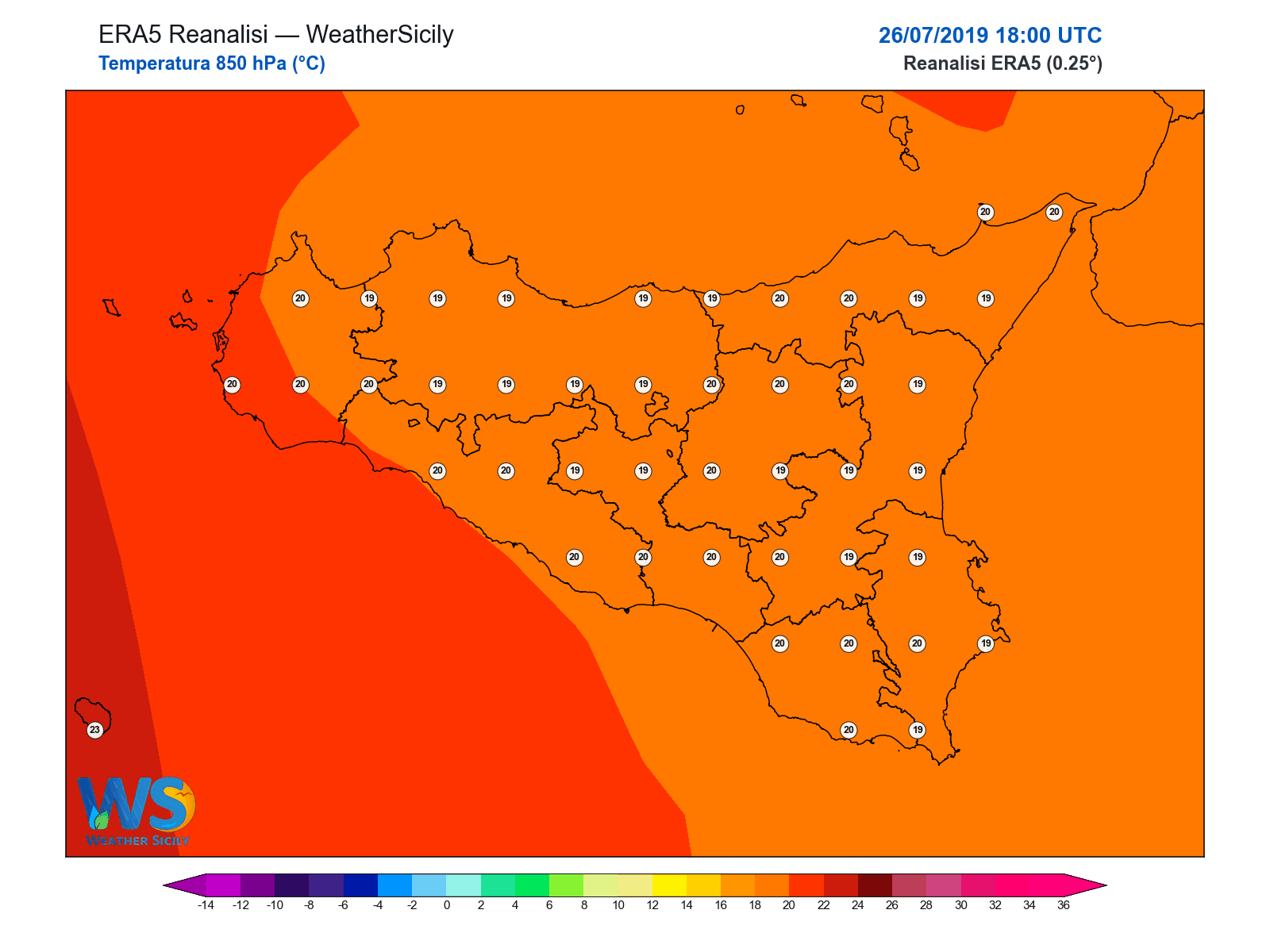 Temperatura a 850 hPa · 2019072618