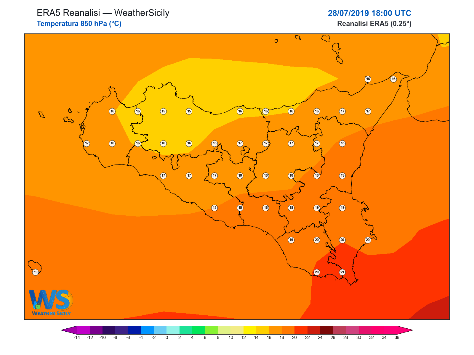 Temperatura a 850 hPa · 2019072818