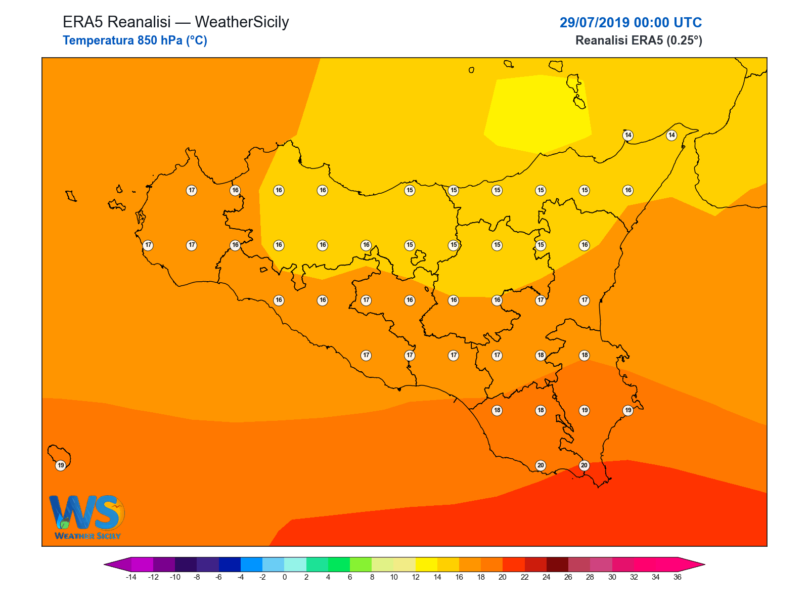 Temperatura a 850 hPa · 2019072900