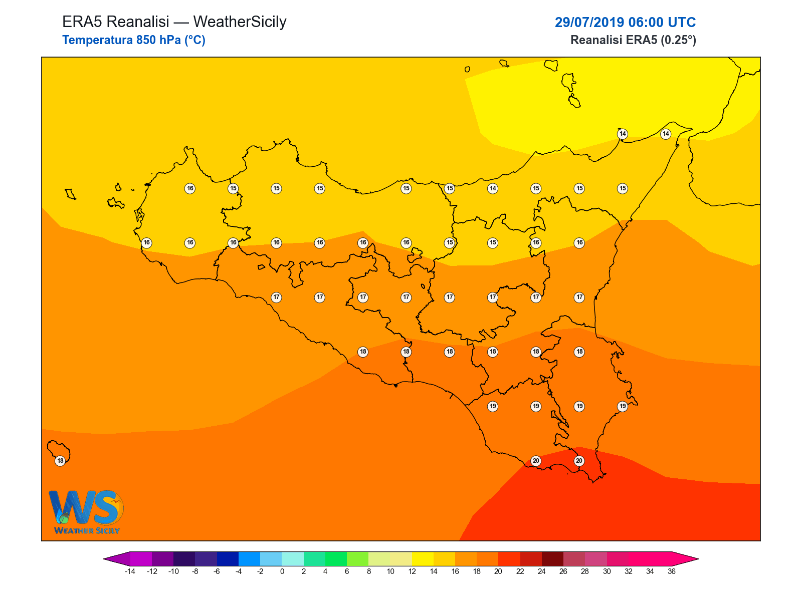 Temperatura a 850 hPa · 2019072906