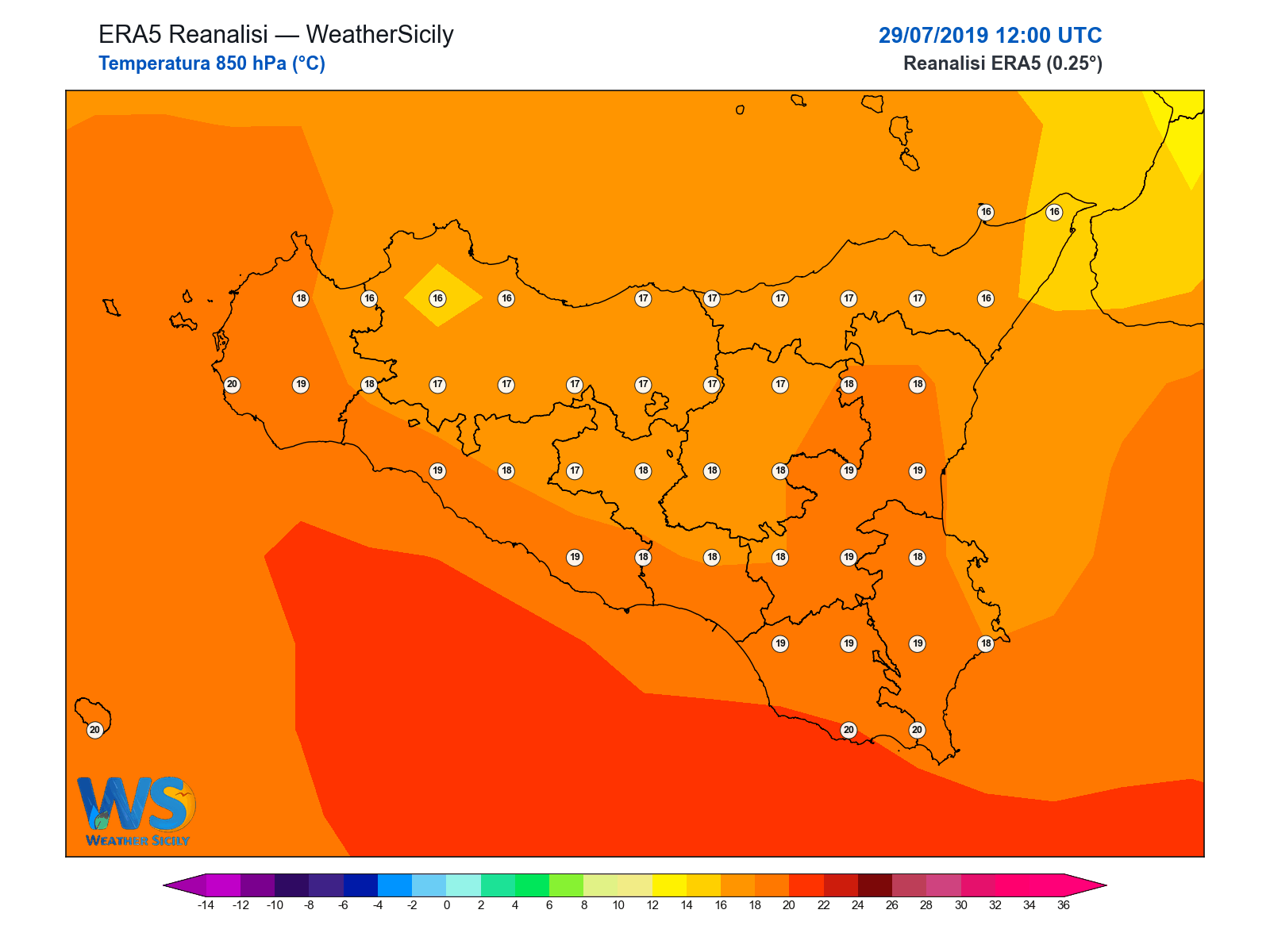 Temperatura a 850 hPa · 2019072912