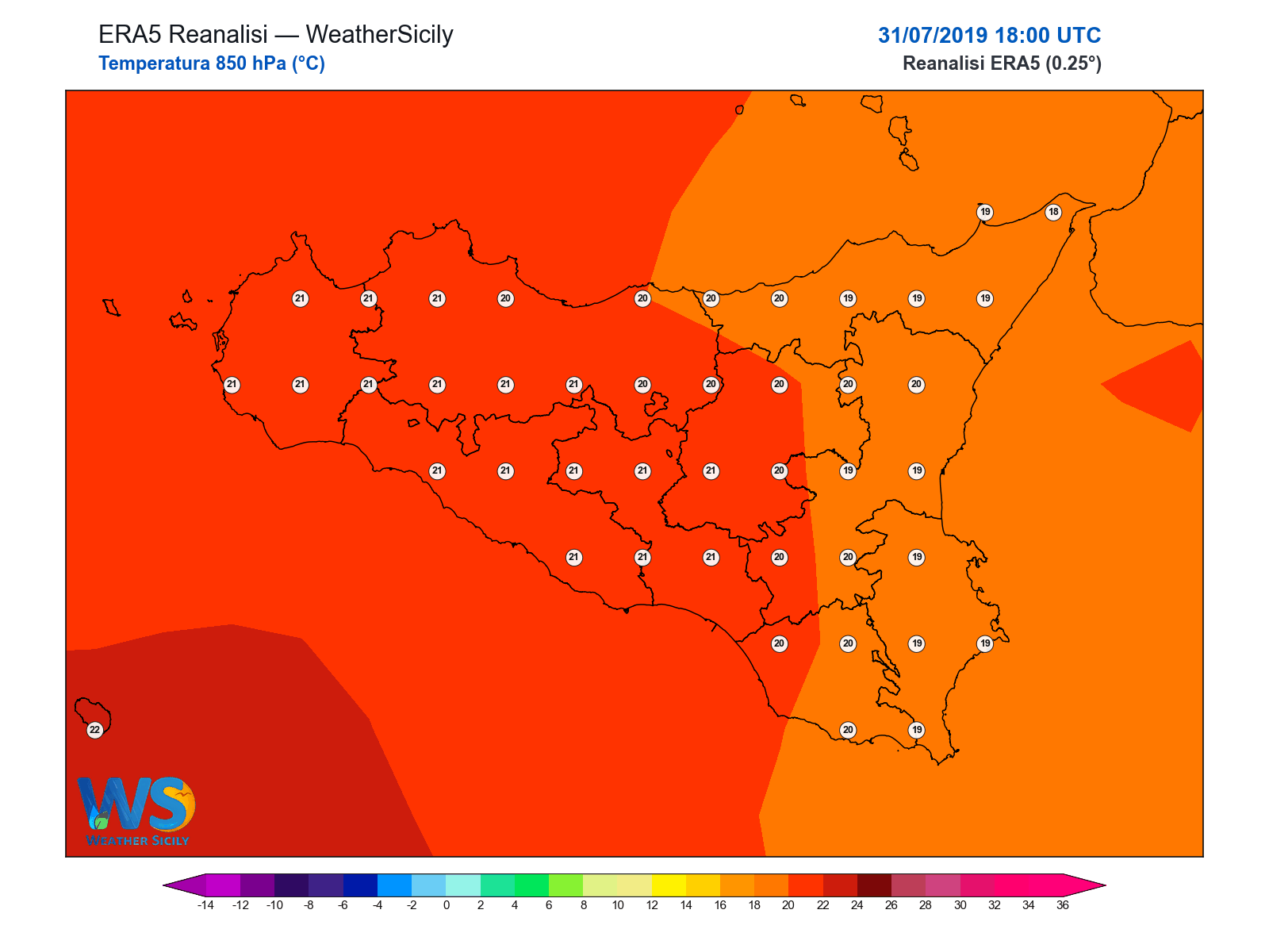 Temperatura a 850 hPa · 2019073118