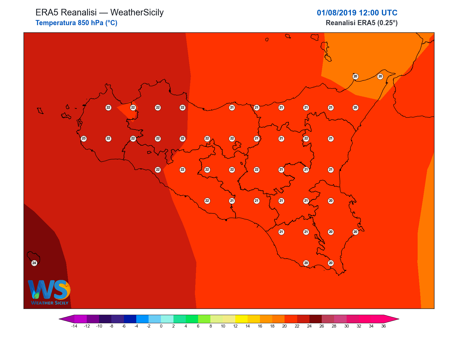 Temperatura a 850 hPa · 2019080112