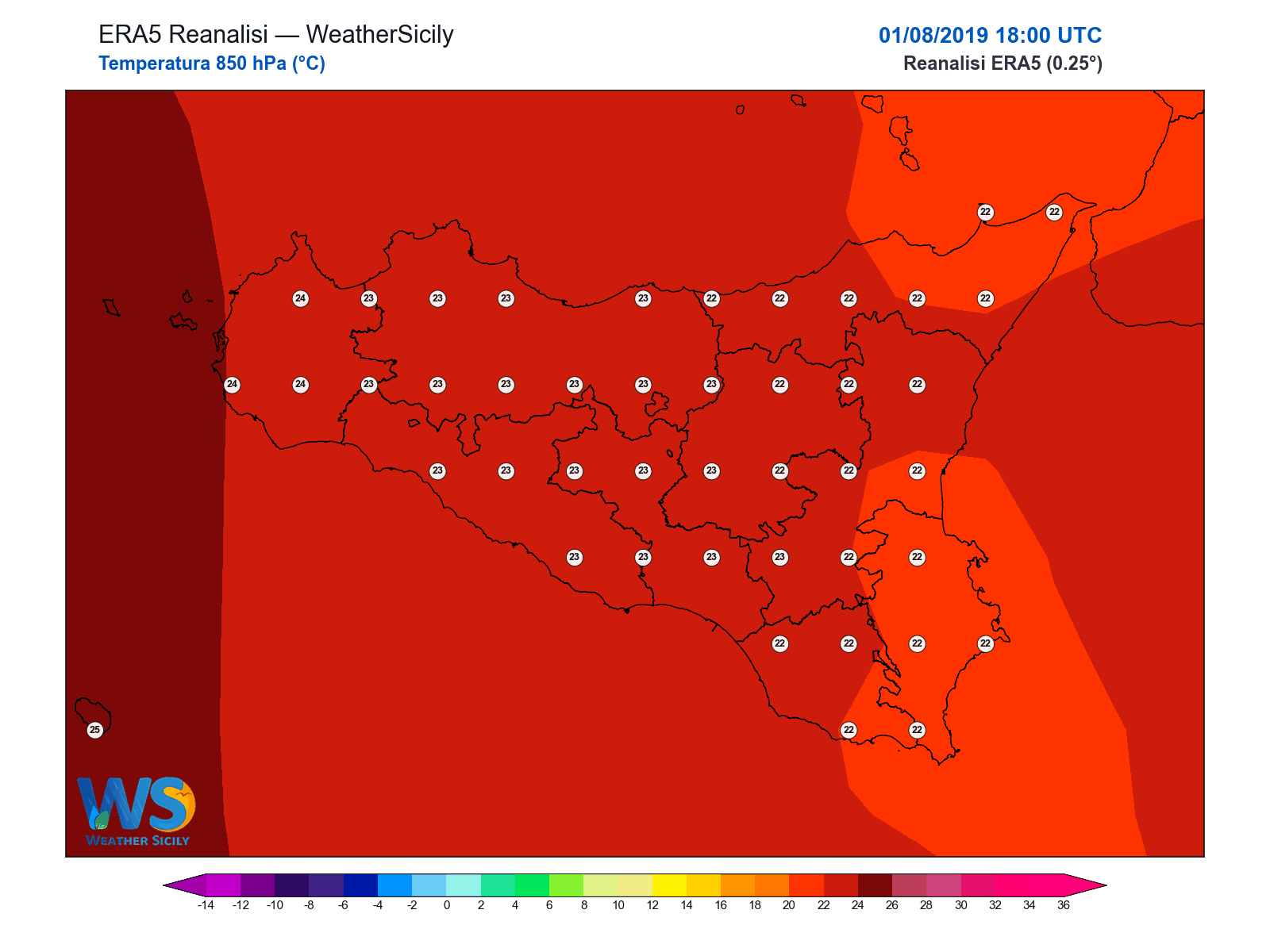 Temperatura a 850 hPa · 2019080118