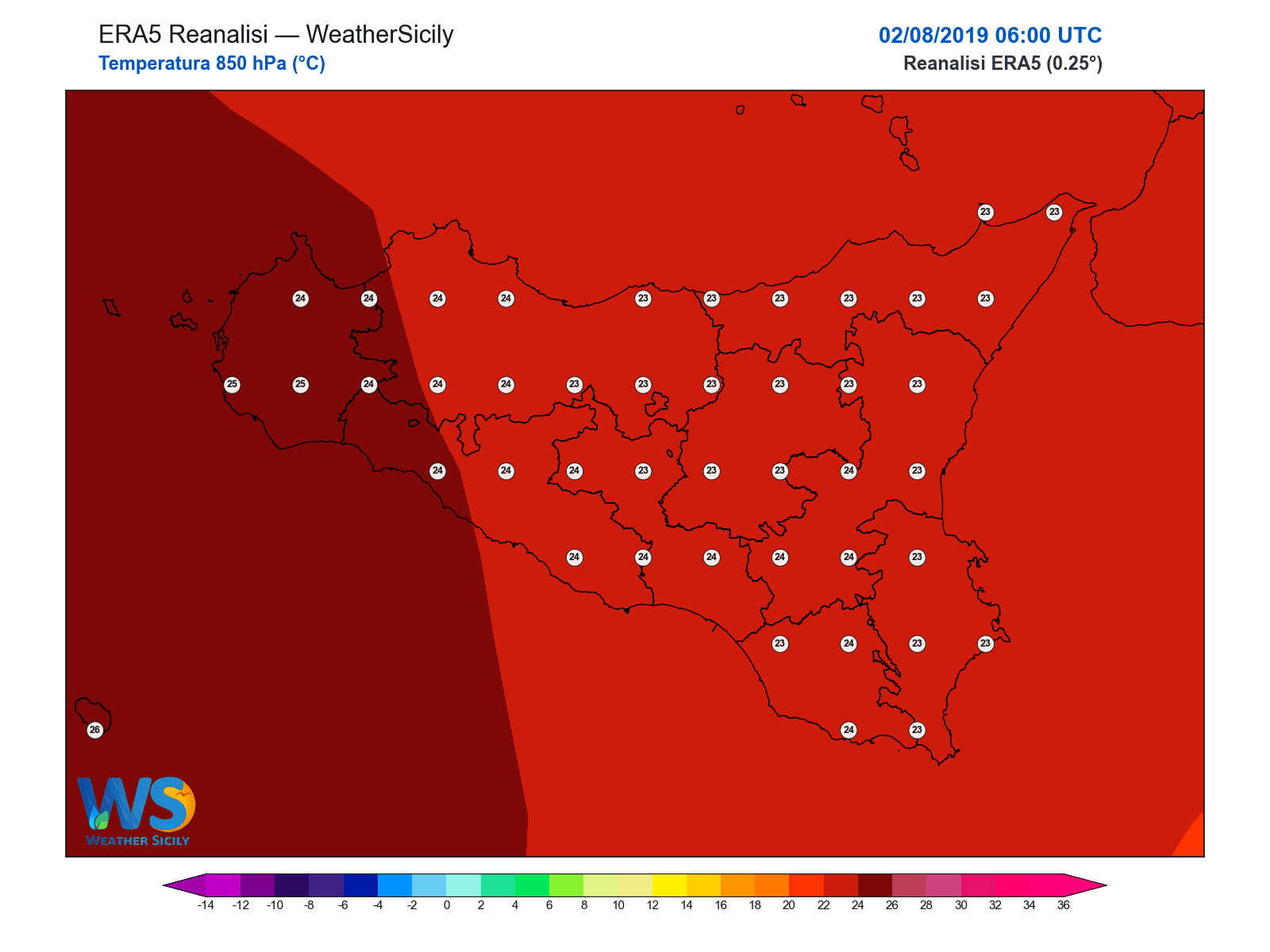 Temperatura a 850 hPa · 2019080206