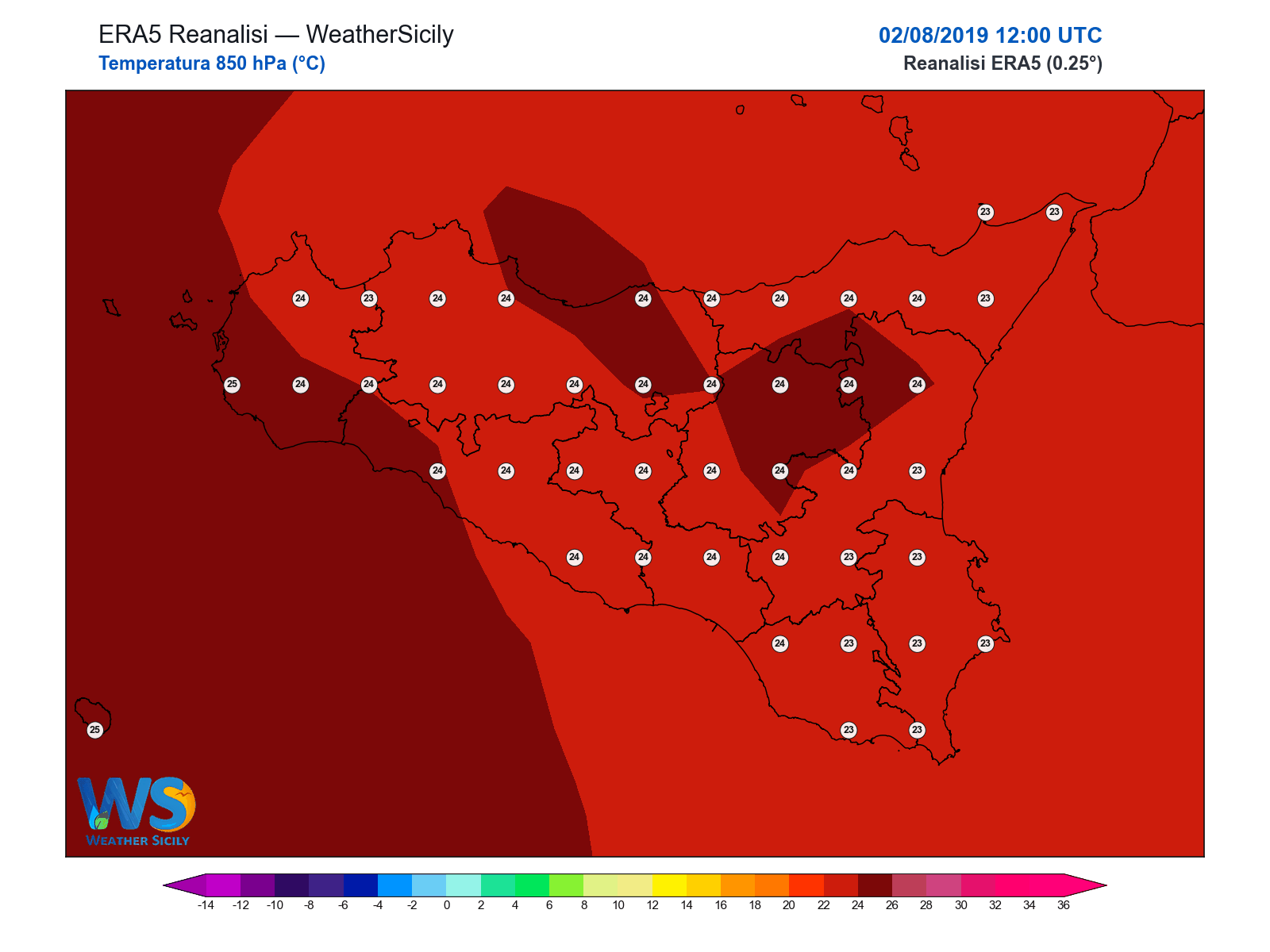 Temperatura a 850 hPa · 2019080212