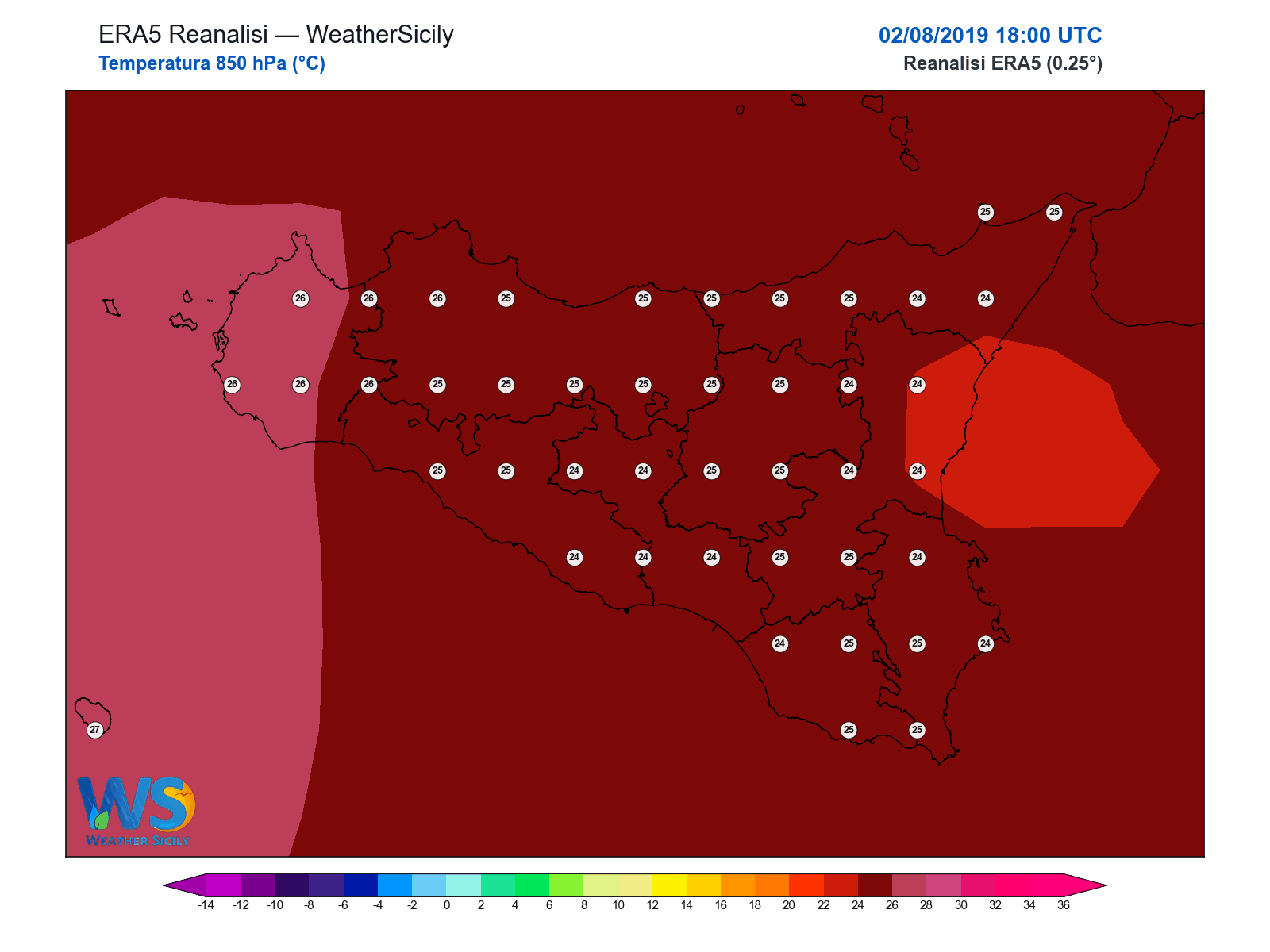 Temperatura a 850 hPa · 2019080218