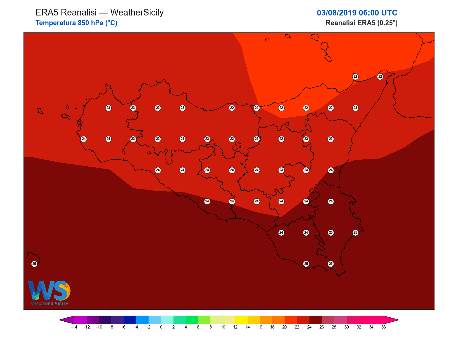 Temperatura a 850 hPa · 2019080306