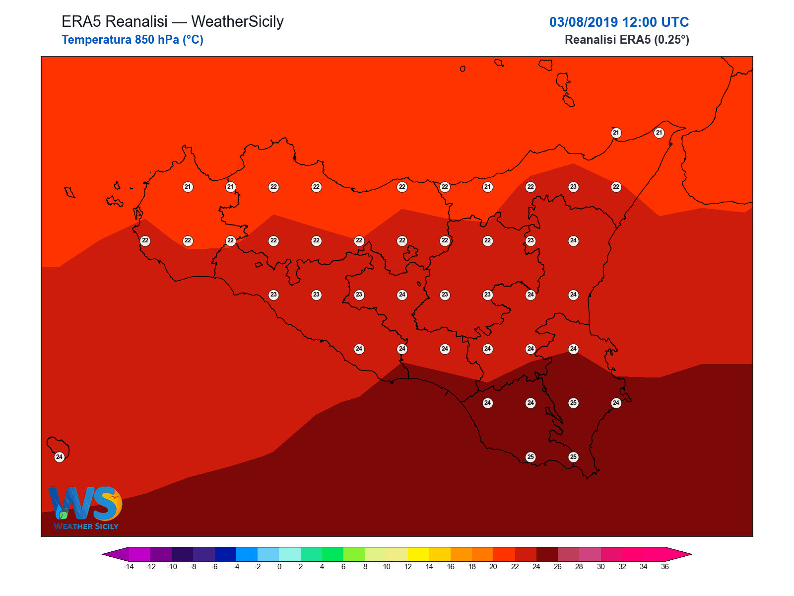 Temperatura a 850 hPa · 2019080312