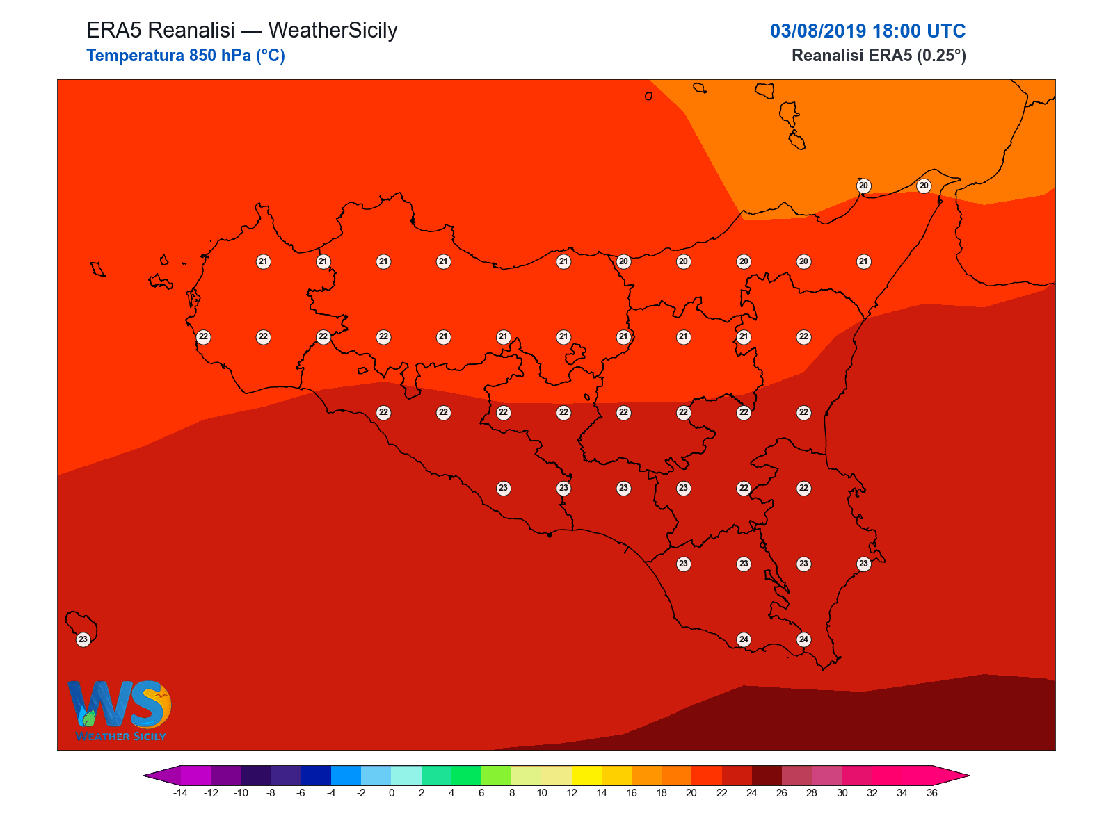 Temperatura a 850 hPa · 2019080318