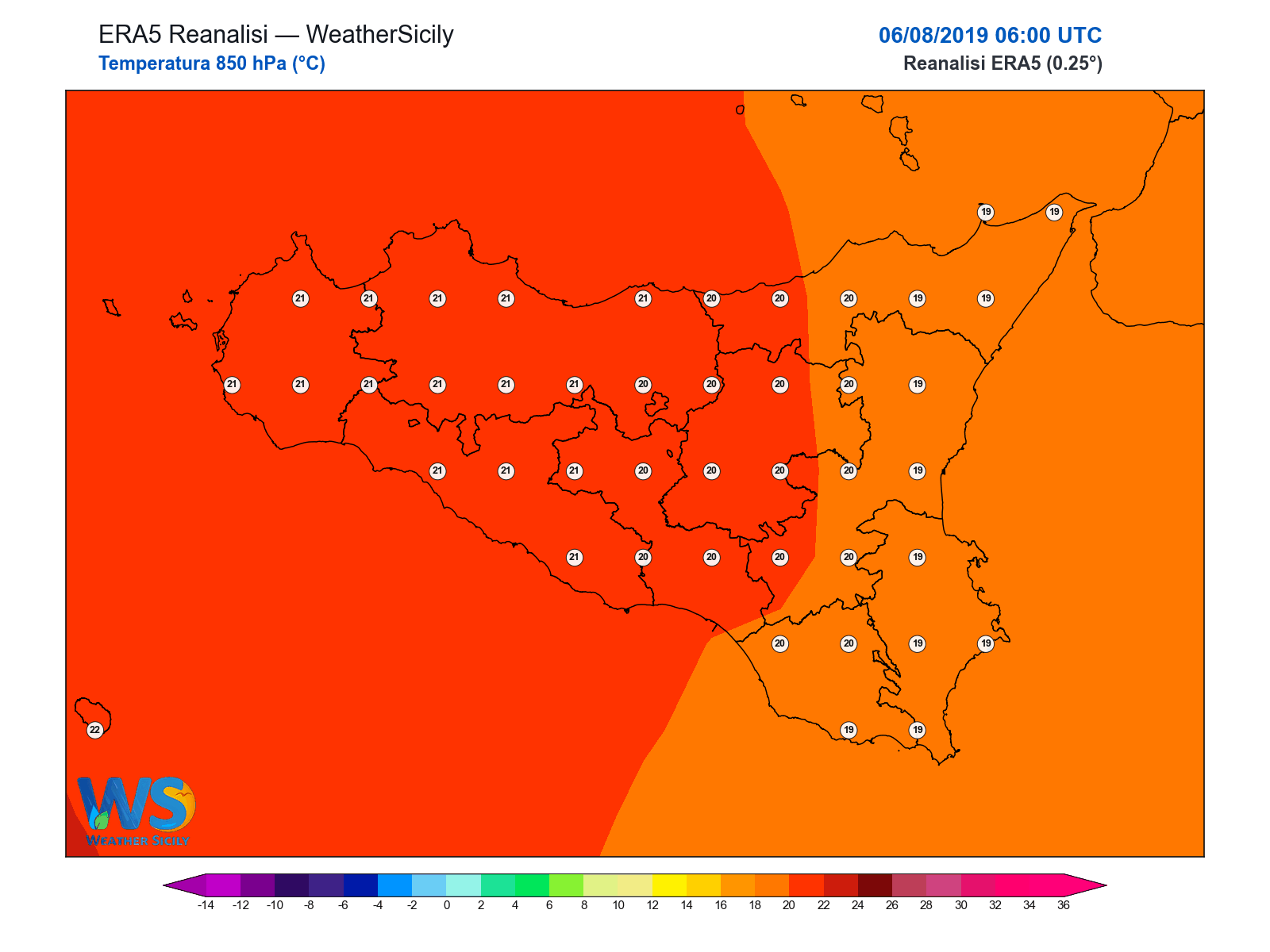 Temperatura a 850 hPa · 2019080606