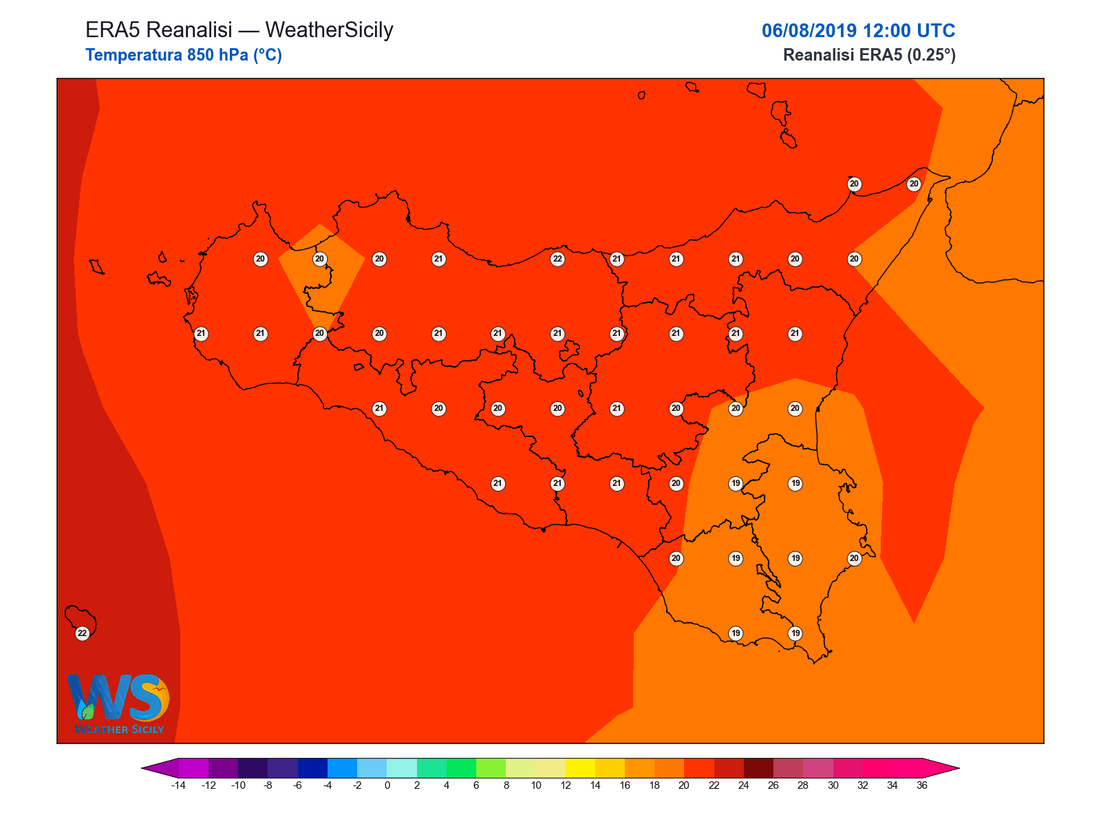 Temperatura a 850 hPa · 2019080612