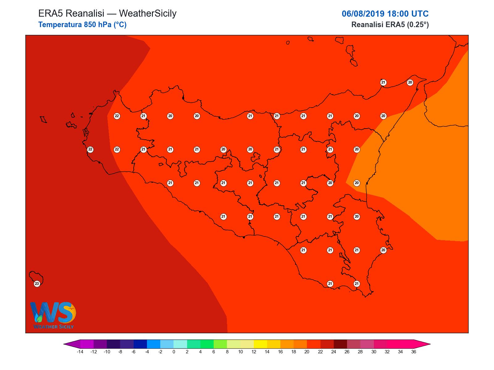 Temperatura a 850 hPa · 2019080618