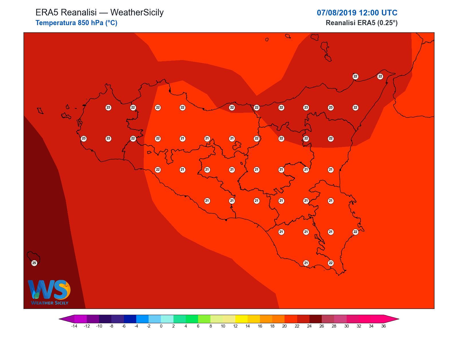Temperatura a 850 hPa · 2019080712