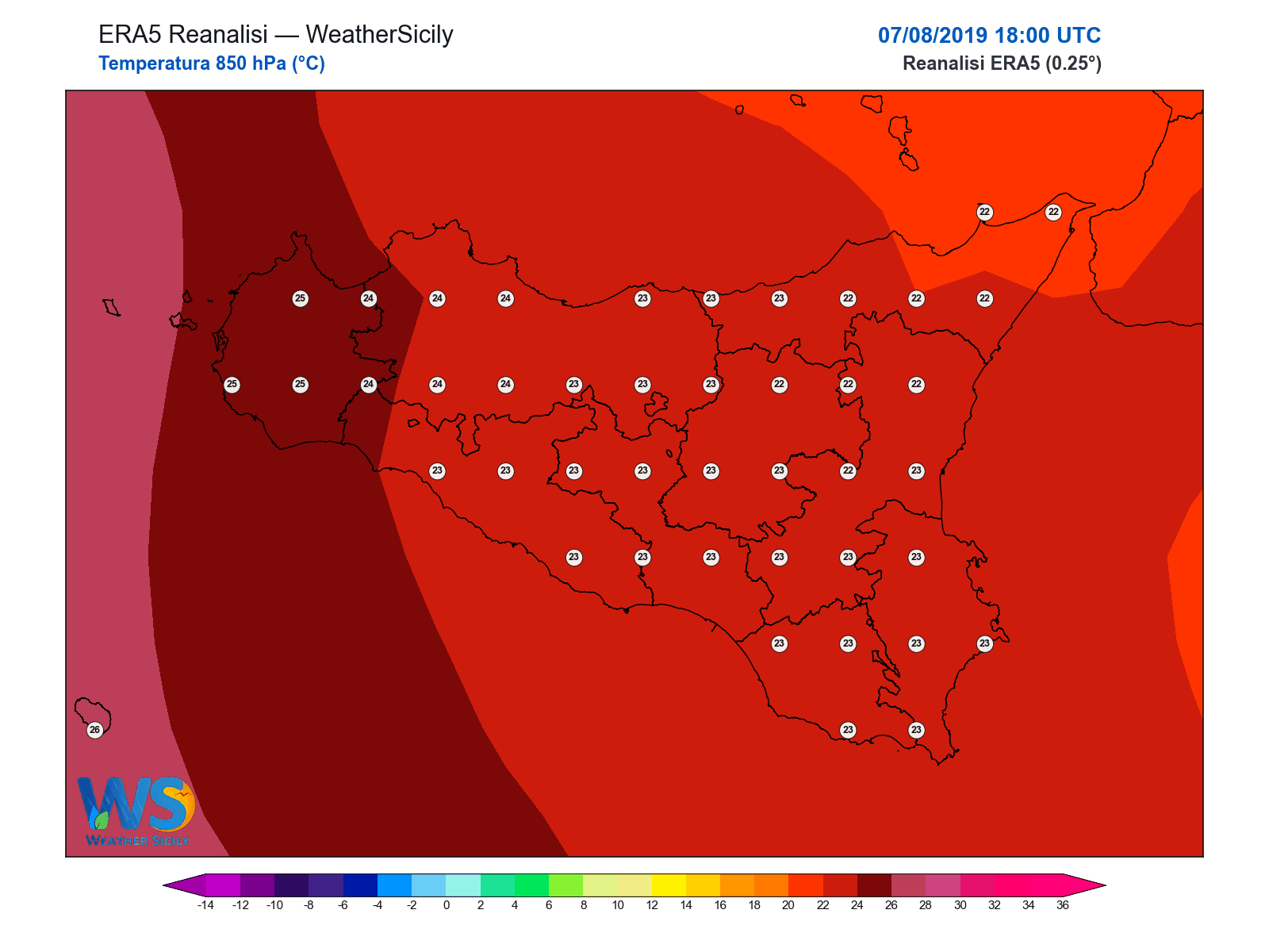 Temperatura a 850 hPa · 2019080718