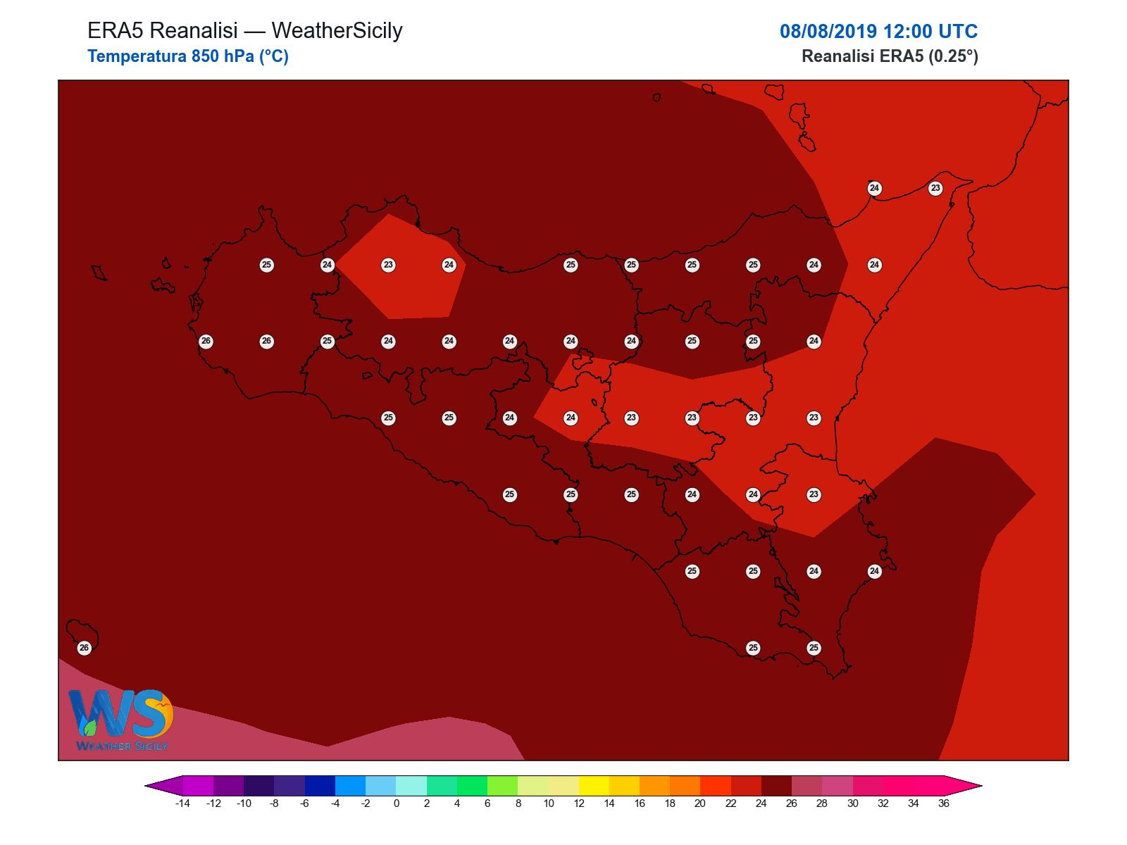 Temperatura a 850 hPa · 2019080812