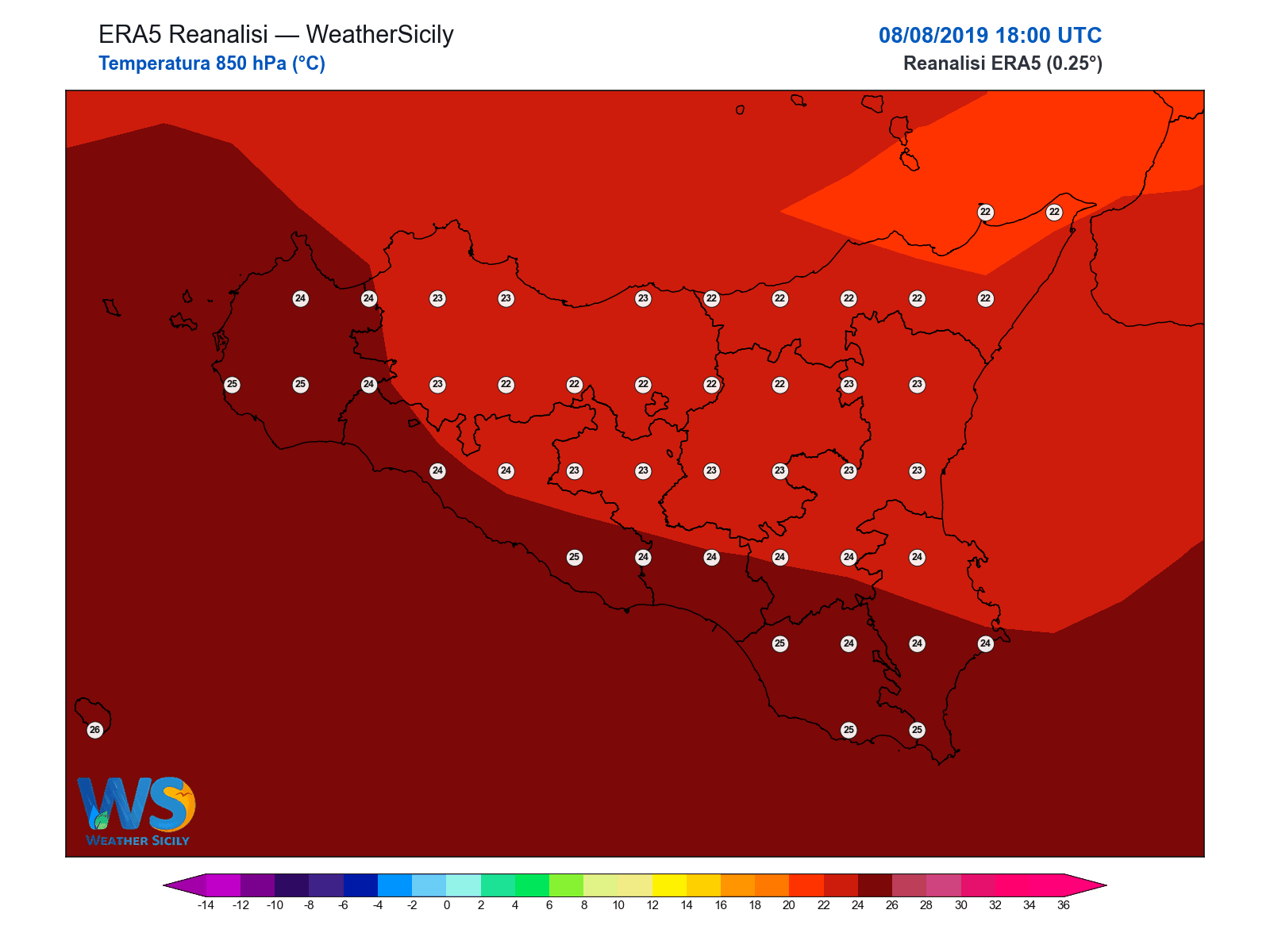 Temperatura a 850 hPa · 2019080818
