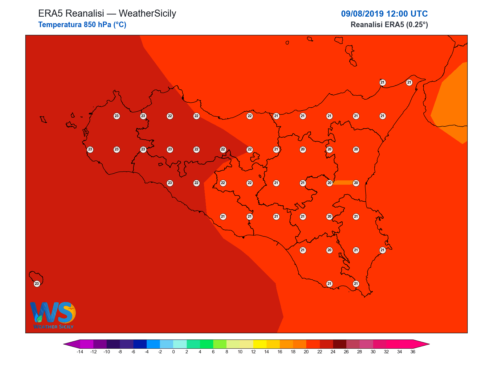 Temperatura a 850 hPa · 2019080912