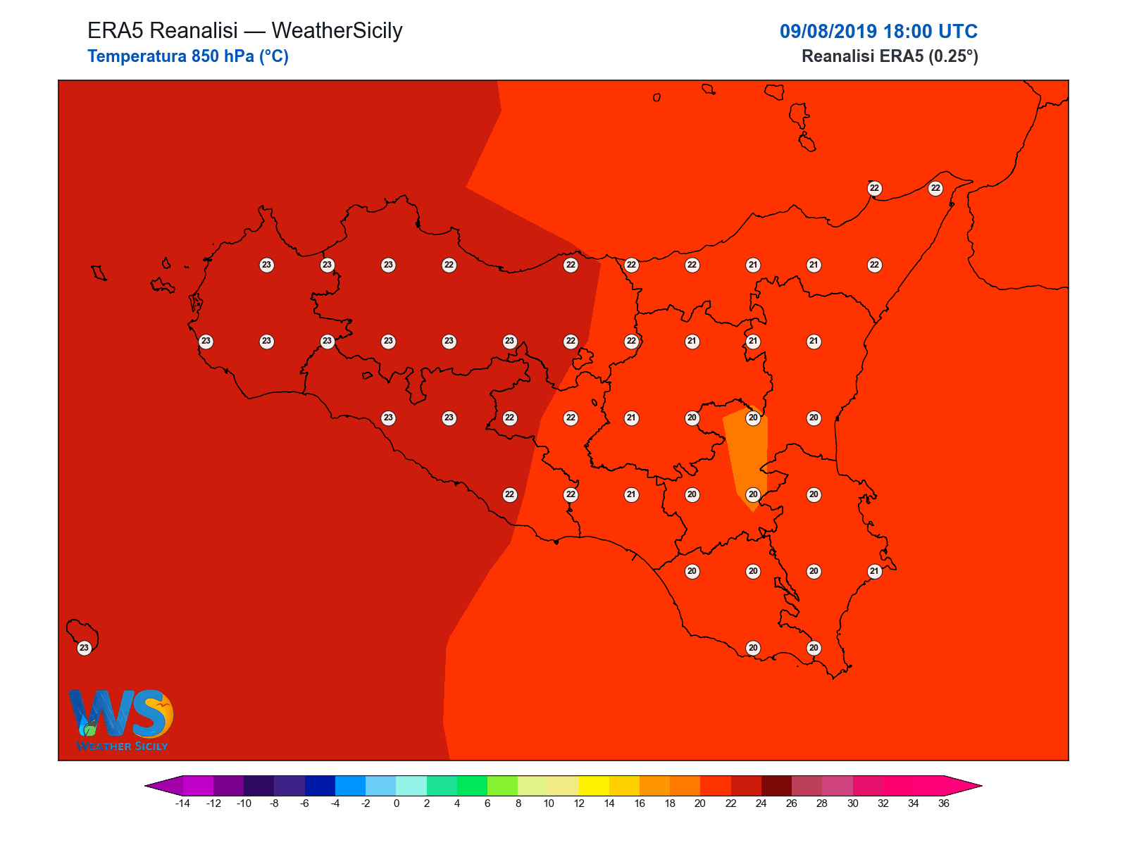 Temperatura a 850 hPa · 2019080918