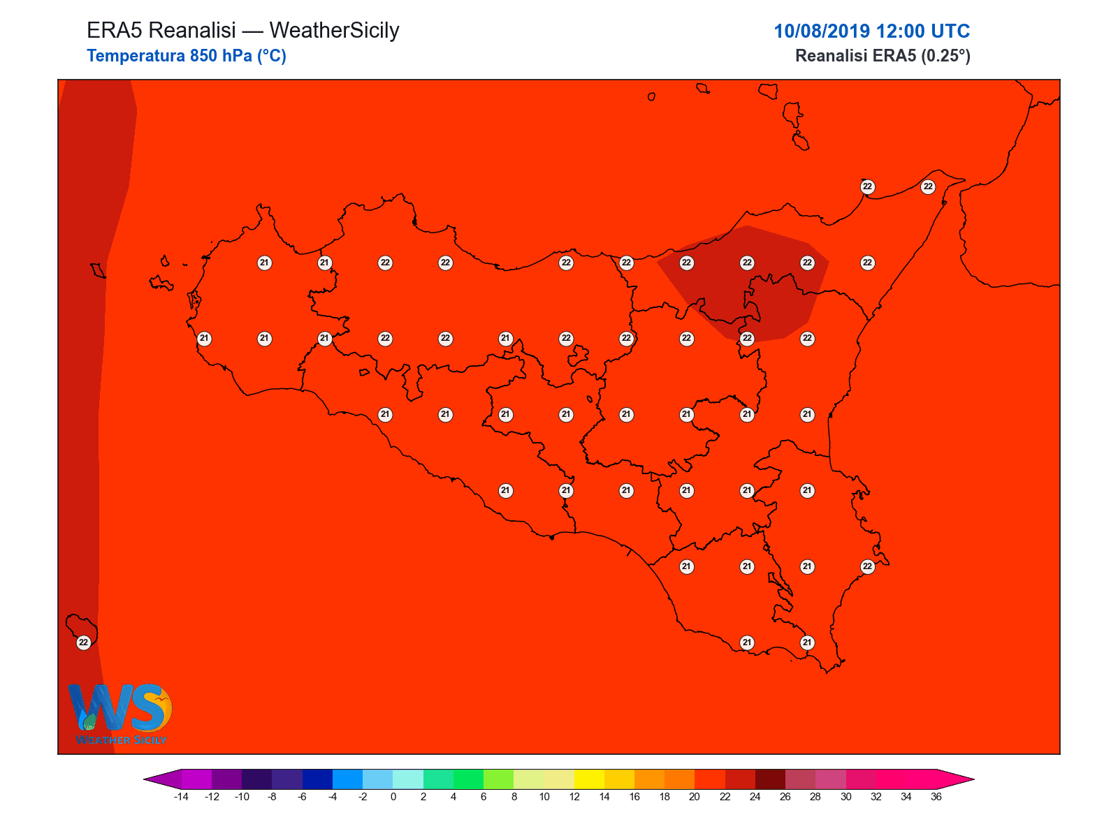 Temperatura a 850 hPa · 2019081012