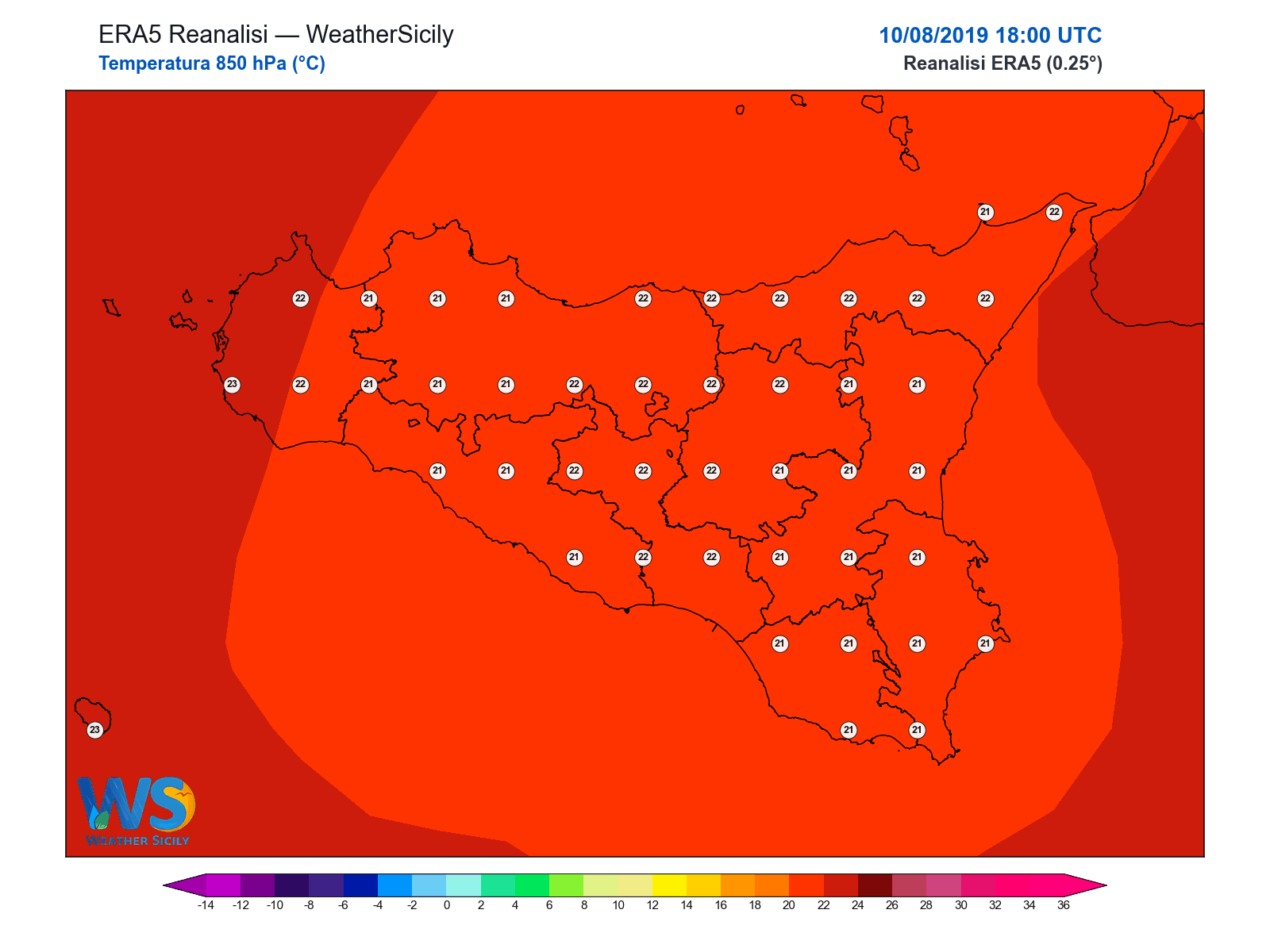 Temperatura a 850 hPa · 2019081018