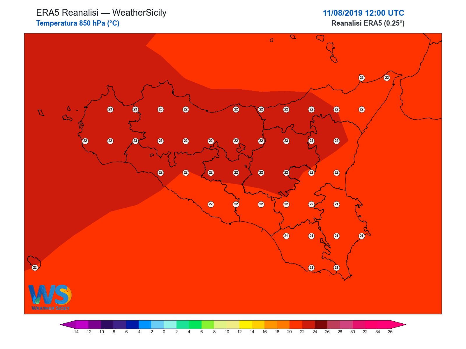 Temperatura a 850 hPa · 2019081112