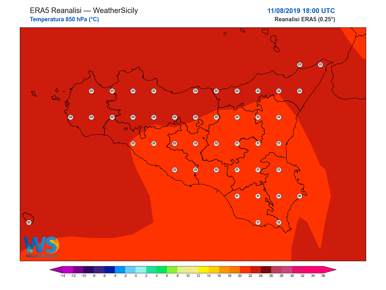 Temperatura a 850 hPa · 2019081118