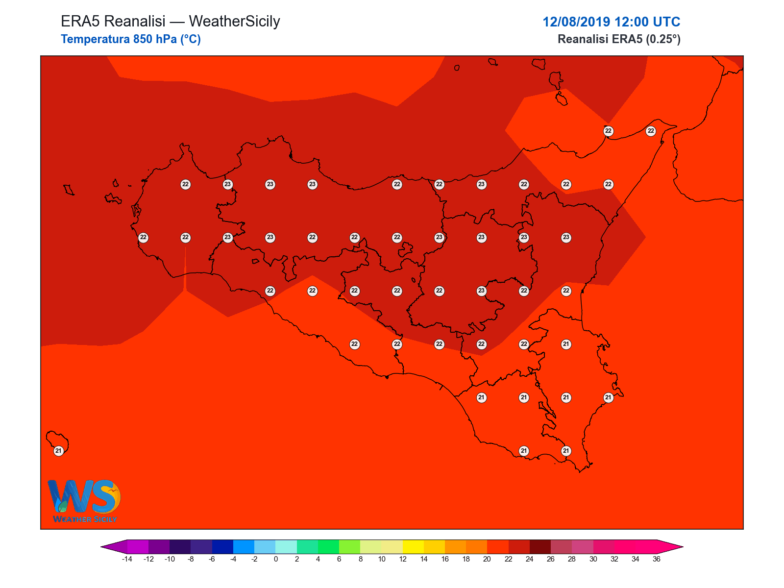 Temperatura a 850 hPa · 2019081212