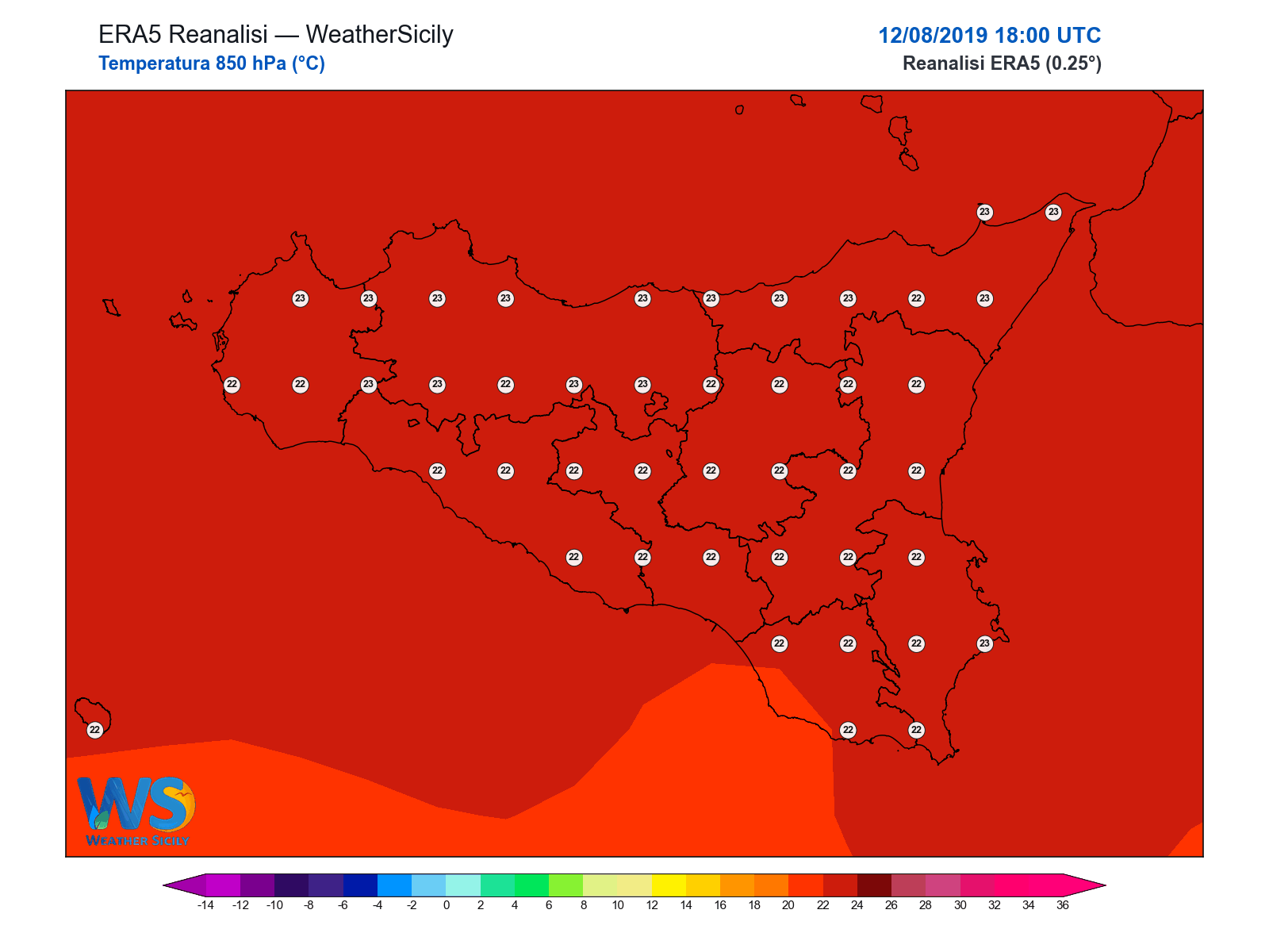 Temperatura a 850 hPa · 2019081218