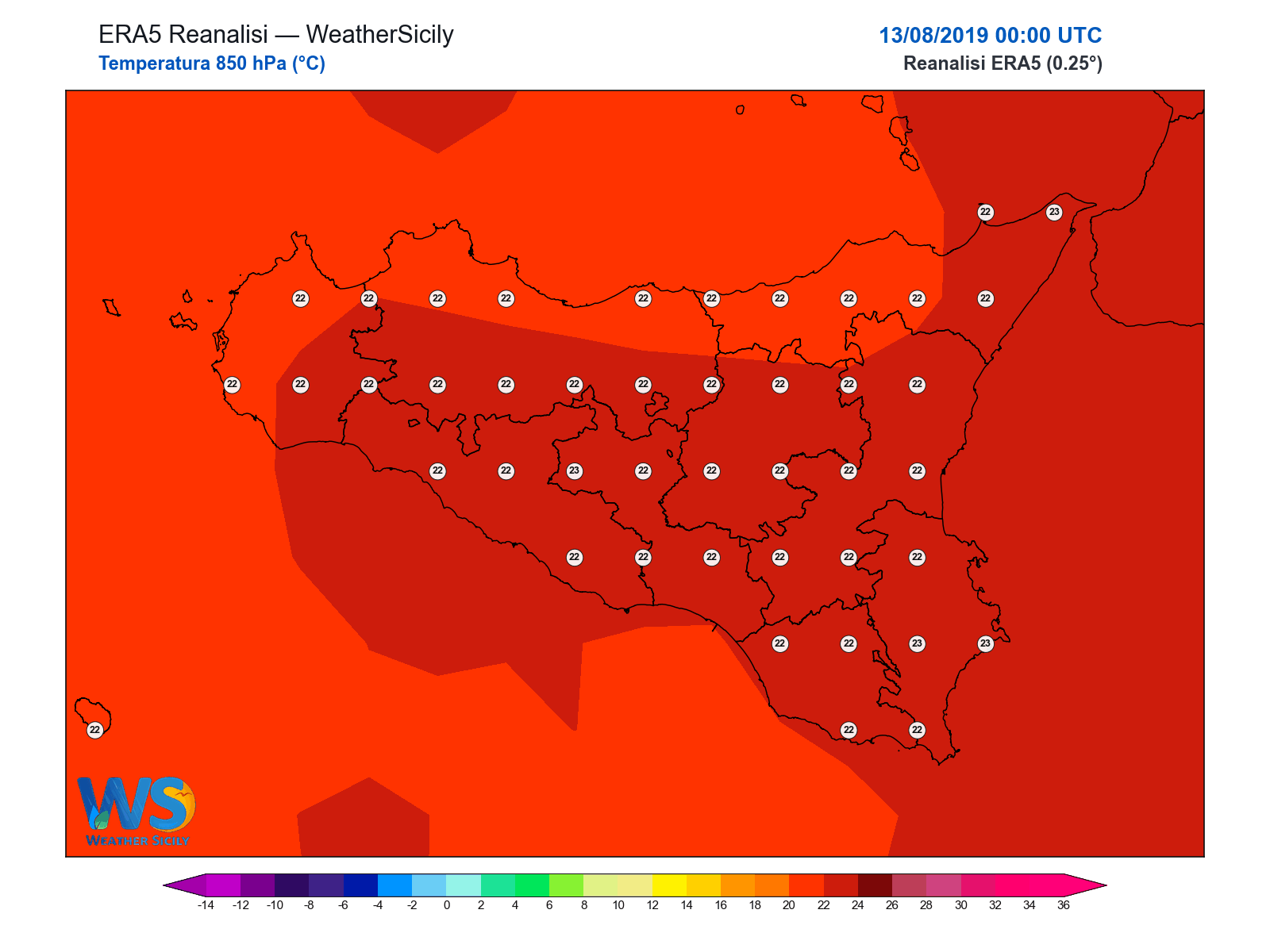 Temperatura a 850 hPa · 2019081300