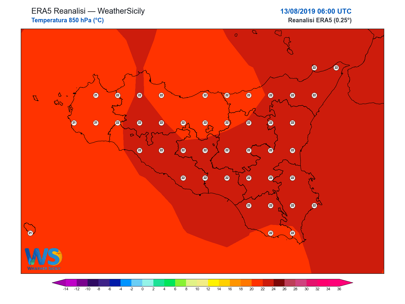 Temperatura a 850 hPa · 2019081306