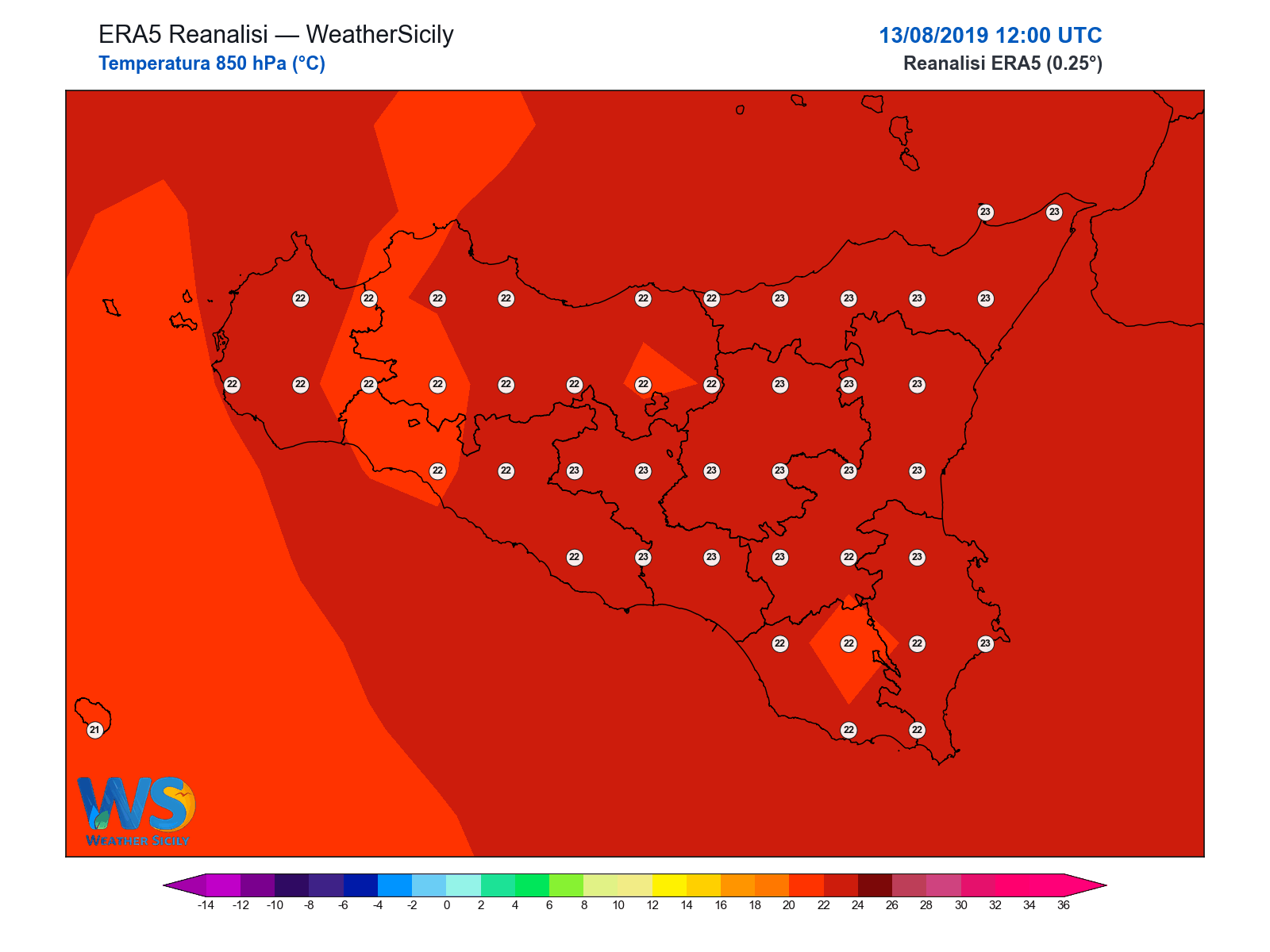 Temperatura a 850 hPa · 2019081312