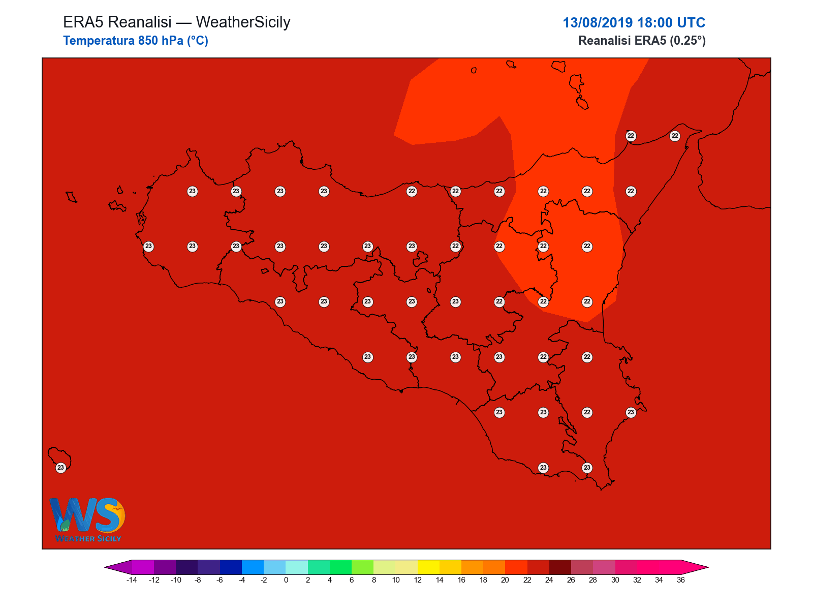 Temperatura a 850 hPa · 2019081318