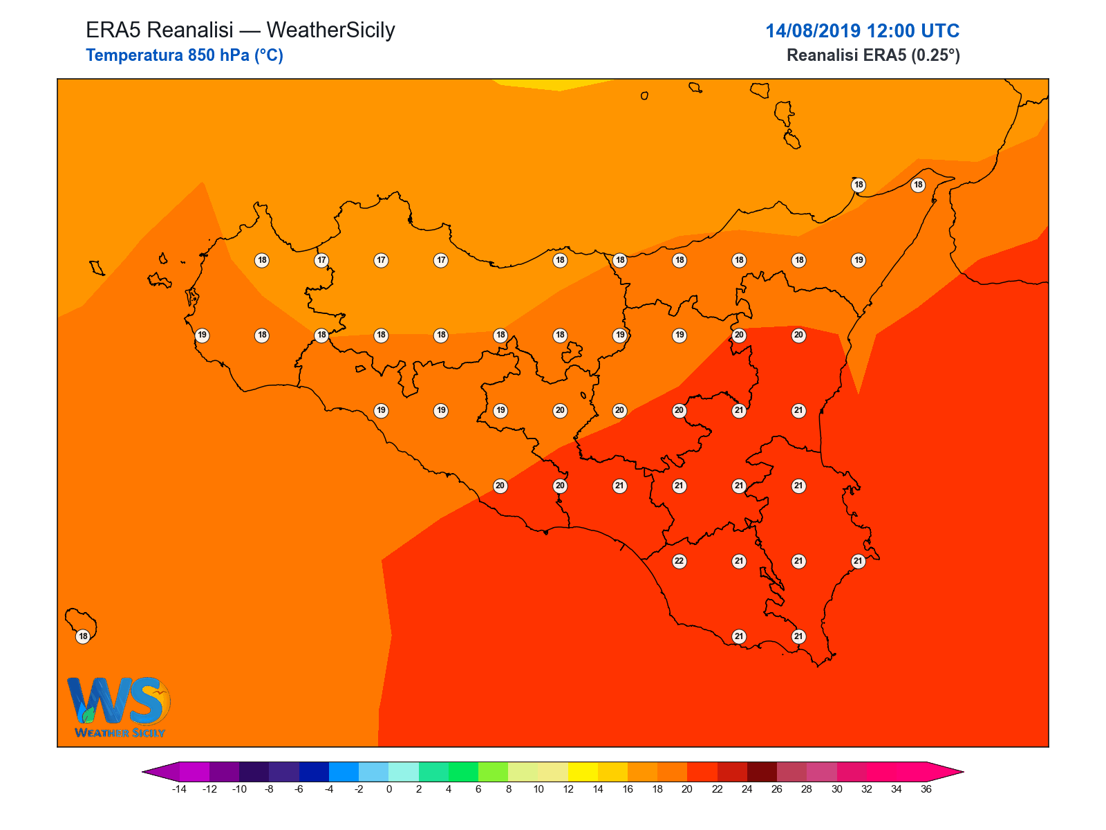 Temperatura a 850 hPa · 2019081412