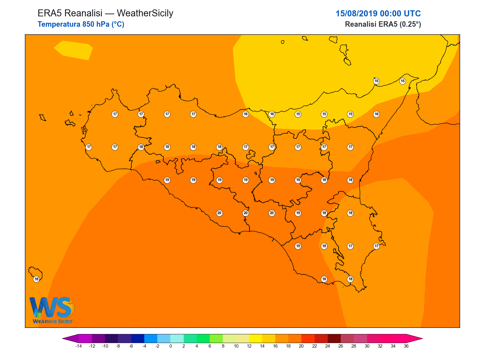 Temperatura a 850 hPa · 2019081500