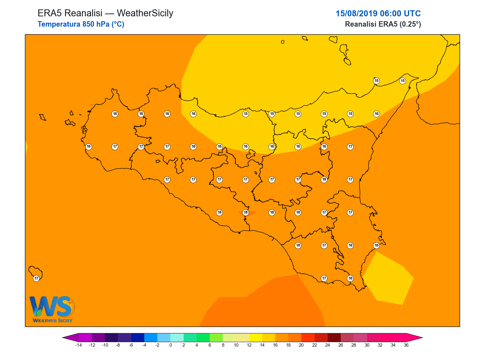 Temperatura a 850 hPa · 2019081506