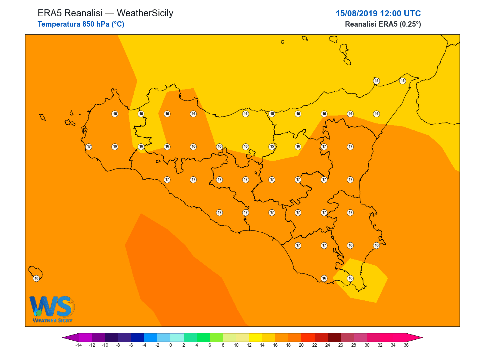 Temperatura a 850 hPa · 2019081512