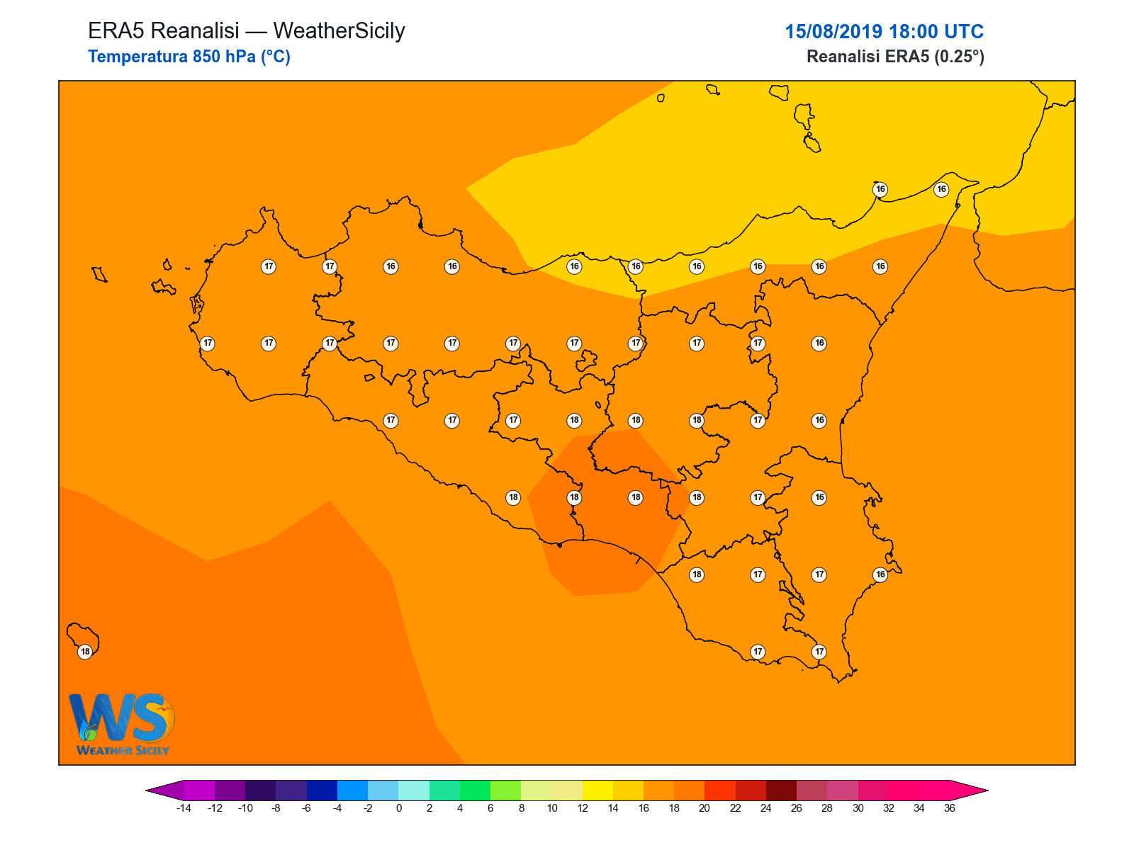 Temperatura a 850 hPa · 2019081518